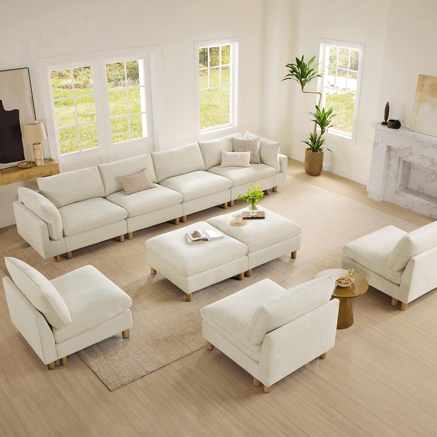 image:imageCHITA 92 Super Large Sectional Couches for Living Room Modular Cloud Couch Sectional Sofa Premium Fabric Couches Down Filled High Density Foam Chenille in Cream 2 Seater LoveseatCream