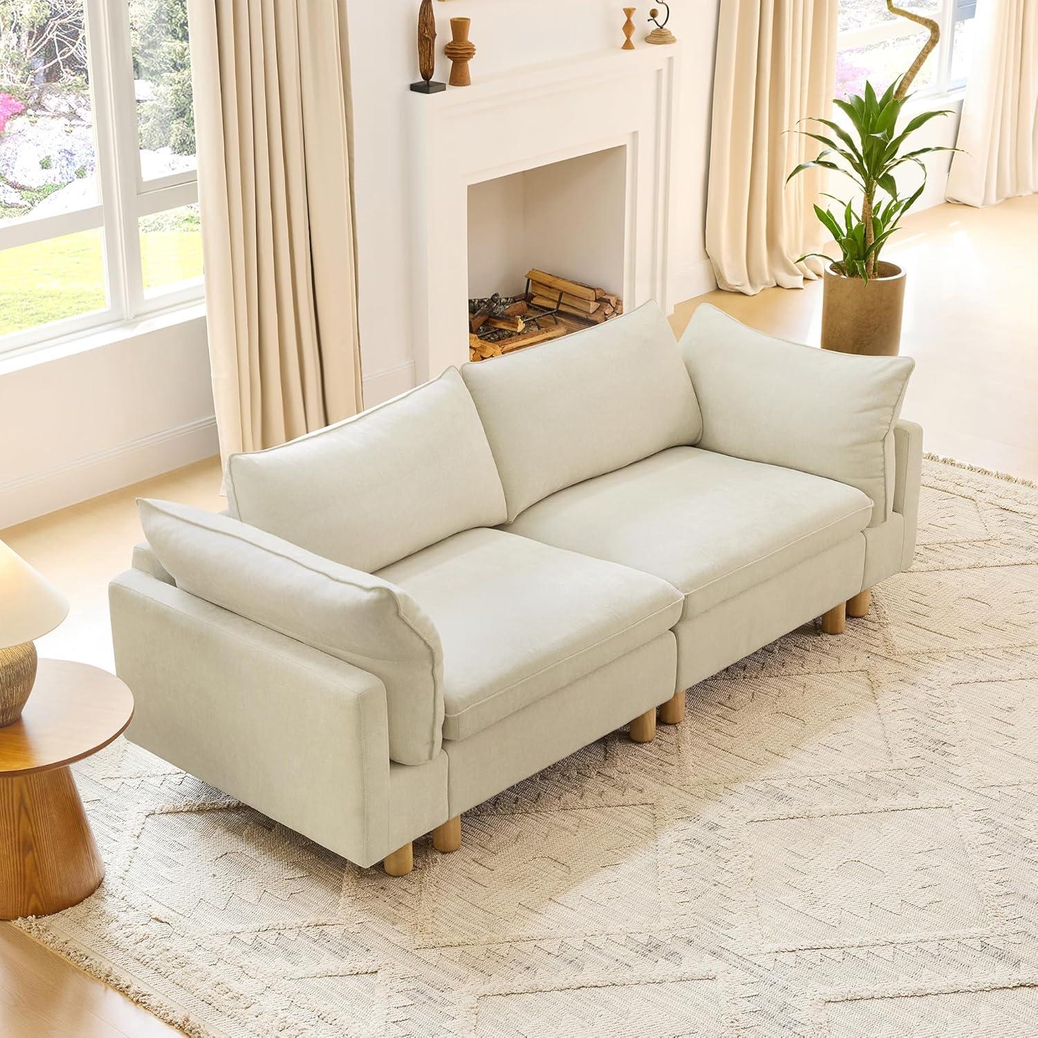 image:imageCHITA 92 Super Large Sectional Couches for Living Room Modular Cloud Couch Sectional Sofa Premium Fabric Couches Down Filled High Density Foam Chenille in Cream 2 Seater LoveseatCream