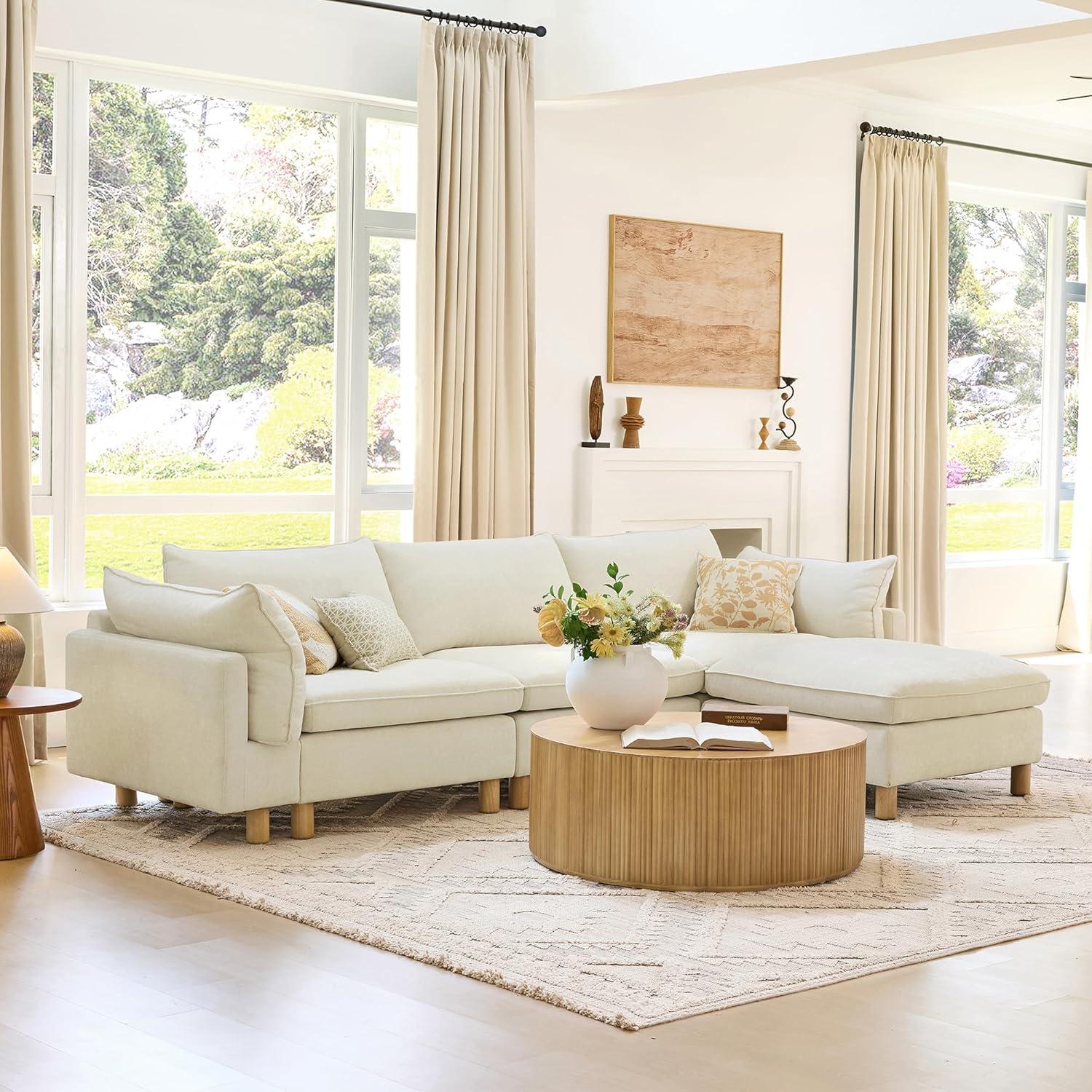 image:imageCHITA 92 Super Large Sectional Couches for Living Room Modular Cloud Couch Sectional Sofa Premium Fabric Couches Down Filled High Density Foam Chenille in Cream 2 Seater LoveseatCream