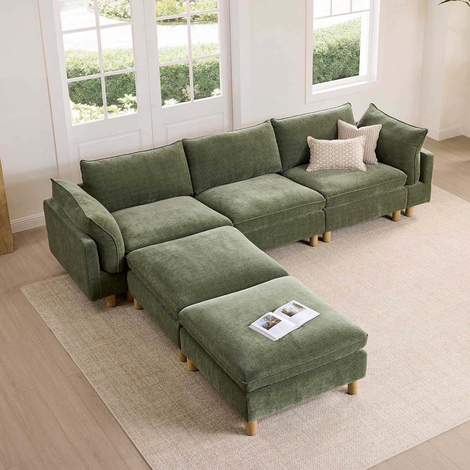 image:imageCHITA 92 Super Large Sectional Couches for Living Room Modular Cloud Couch Sectional Sofa Premium Fabric Couches Down Filled High Density Foam Chenille in Cream 2 Seater LoveseatGreen