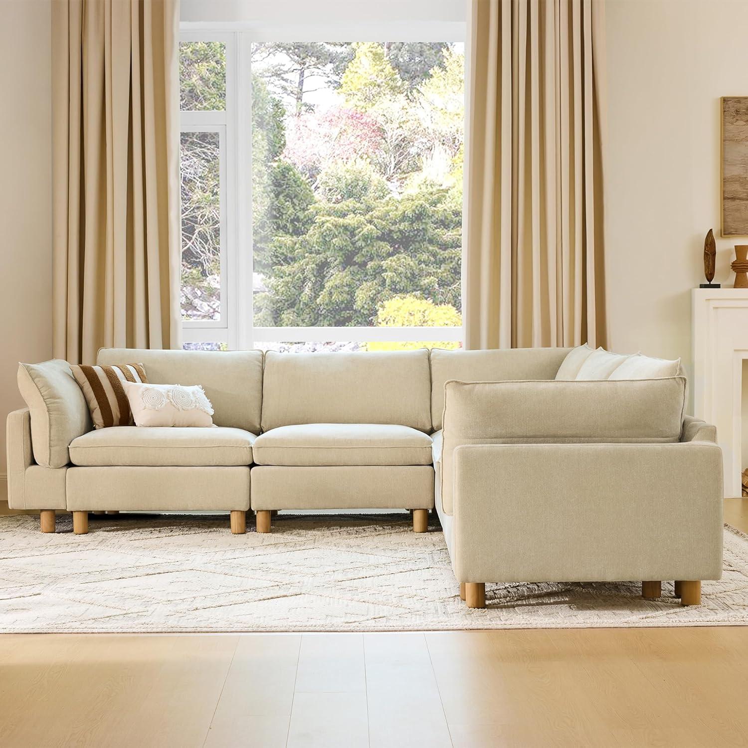 image:imageCHITA 92 Super Large Sectional Couches for Living Room Modular Cloud Couch Sectional Sofa Premium Fabric Couches Down Filled High Density Foam Chenille in Cream 2 Seater LoveseatBeige