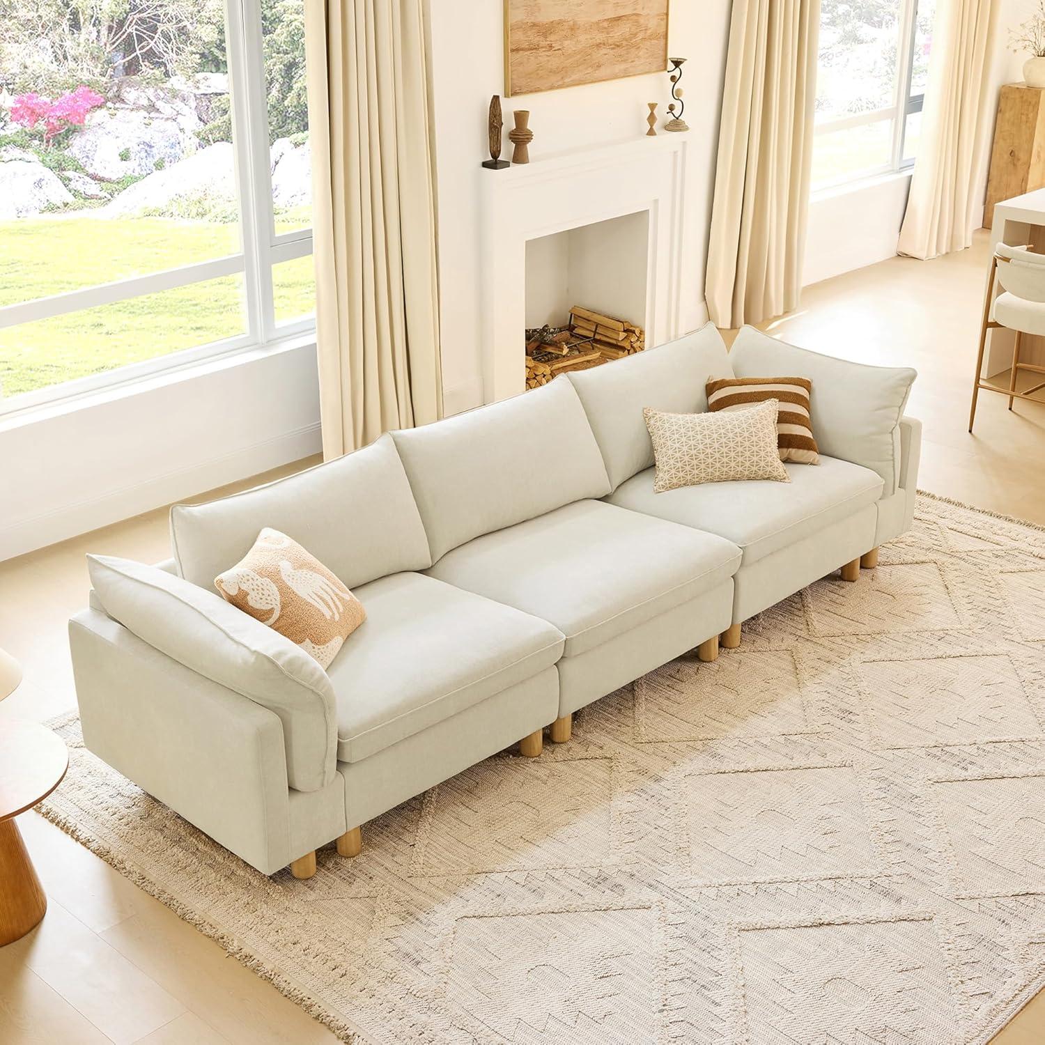 image:imageCHITA 92 Super Large Sectional Couches for Living Room Modular Cloud Couch Sectional Sofa Premium Fabric Couches Down Filled High Density Foam Chenille in Cream 2 Seater LoveseatCream