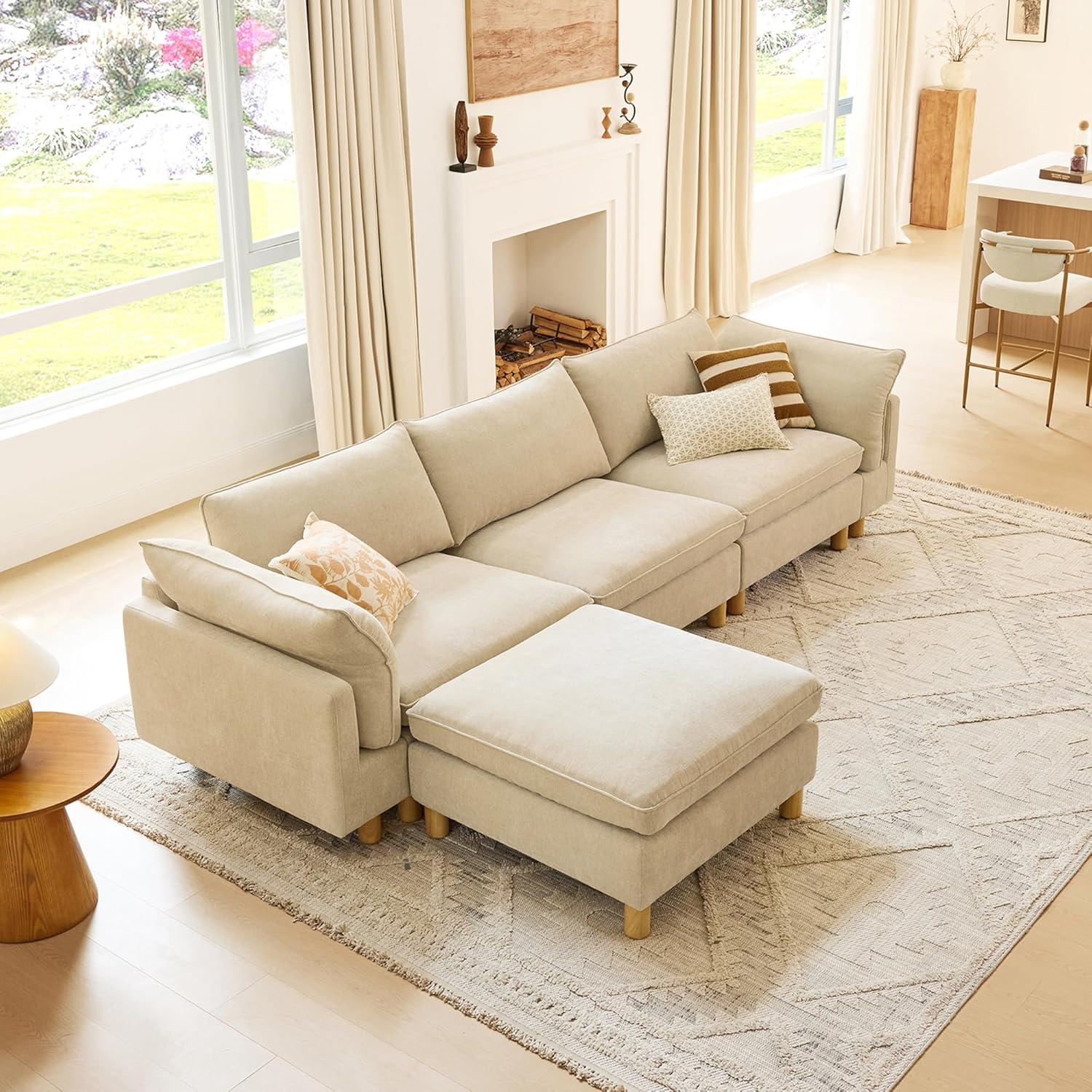 image:imageCHITA 92 Super Large Sectional Couches for Living Room Modular Cloud Couch Sectional Sofa Premium Fabric Couches Down Filled High Density Foam Chenille in Cream 2 Seater LoveseatBeige