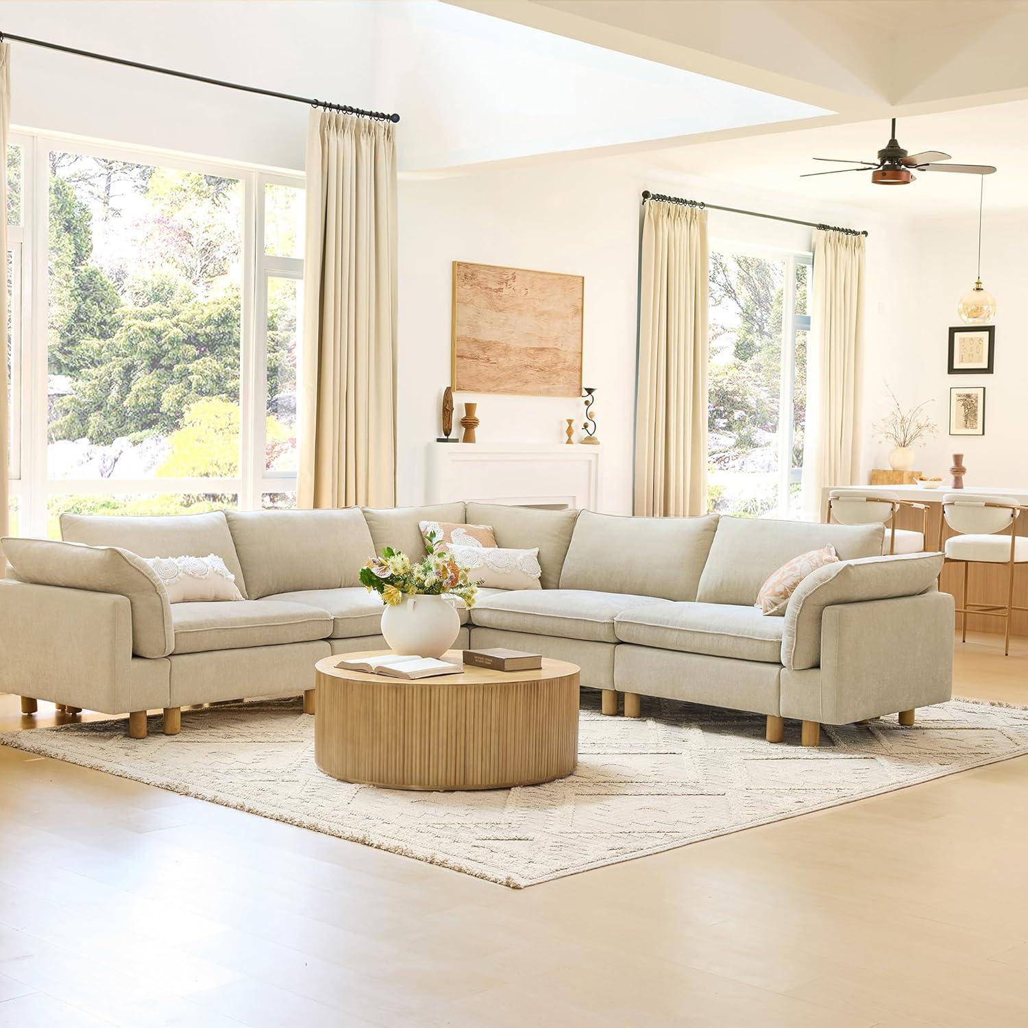 image:imageCHITA 92 Super Large Sectional Couches for Living Room Modular Cloud Couch Sectional Sofa Premium Fabric Couches Down Filled High Density Foam Chenille in Cream 2 Seater LoveseatBeige