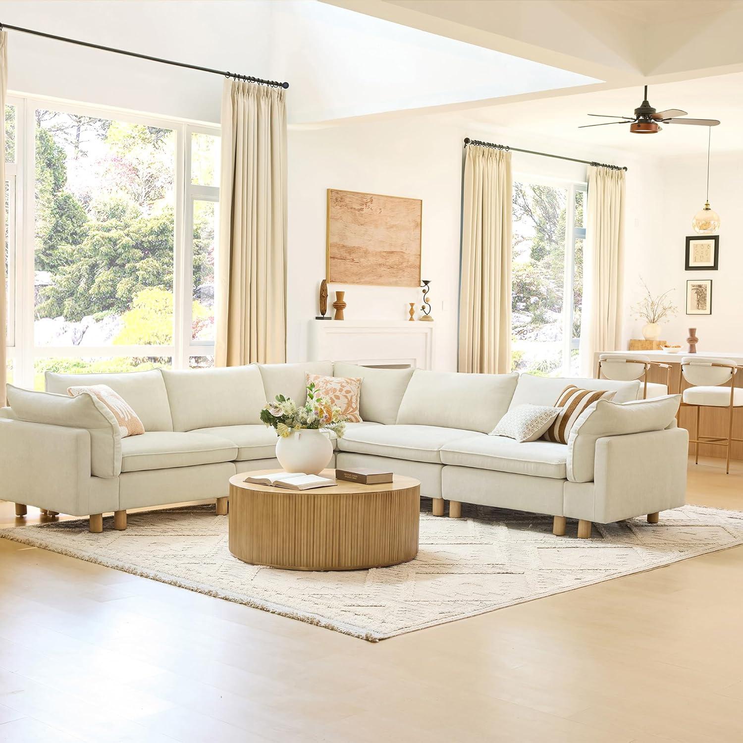 image:imageCHITA 92 Super Large Sectional Couches for Living Room Modular Cloud Couch Sectional Sofa Premium Fabric Couches Down Filled High Density Foam Chenille in Cream 2 Seater LoveseatCream