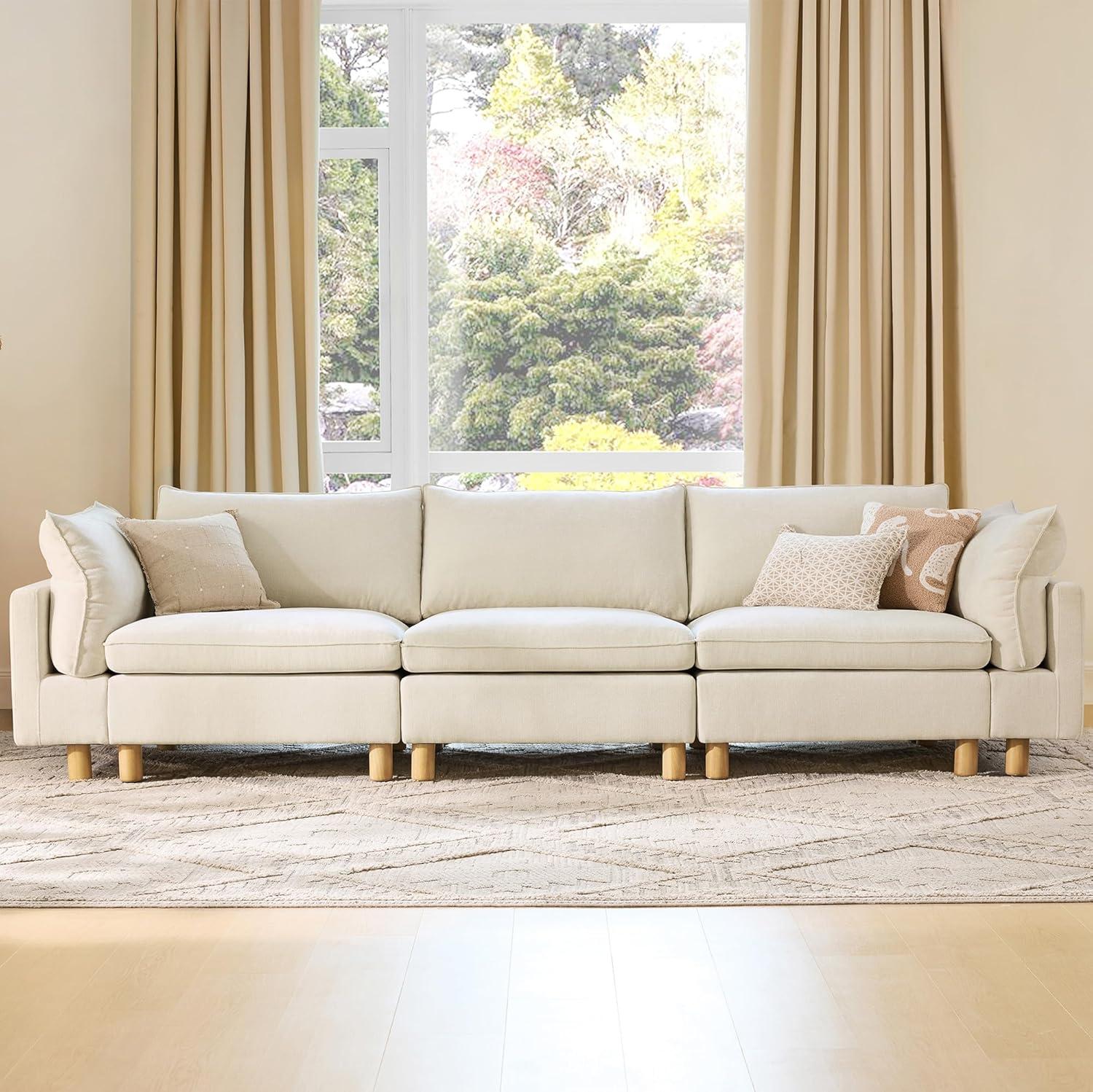 image:imageCHITA 92 Super Large Sectional Couches for Living Room Modular Cloud Couch Sectional Sofa Premium Fabric Couches Down Filled High Density Foam Chenille in Cream 2 Seater LoveseatCream