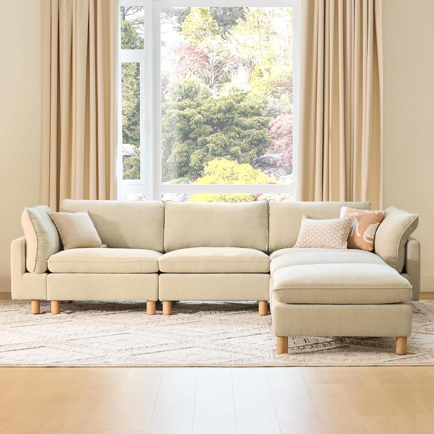 image:imageCHITA 92 Super Large Sectional Couches for Living Room Modular Cloud Couch Sectional Sofa Premium Fabric Couches Down Filled High Density Foam Chenille in Cream 2 Seater LoveseatBeige