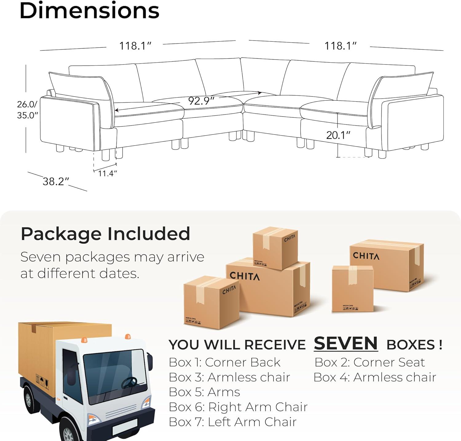 image:imageCHITA 92 Super Large Sectional Couches for Living Room Modular Cloud Couch Sectional Sofa Premium Fabric Couches Down Filled High Density Foam Chenille in Cream 2 Seater LoveseatGreen
