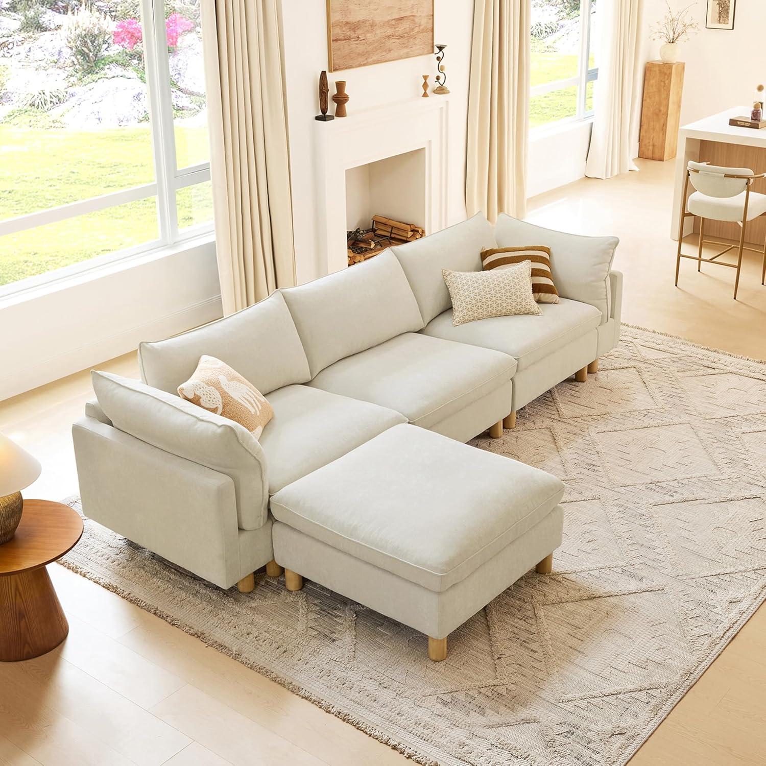 image:imageCHITA 92 Super Large Sectional Couches for Living Room Modular Cloud Couch Sectional Sofa Premium Fabric Couches Down Filled High Density Foam Chenille in Cream 2 Seater LoveseatCream