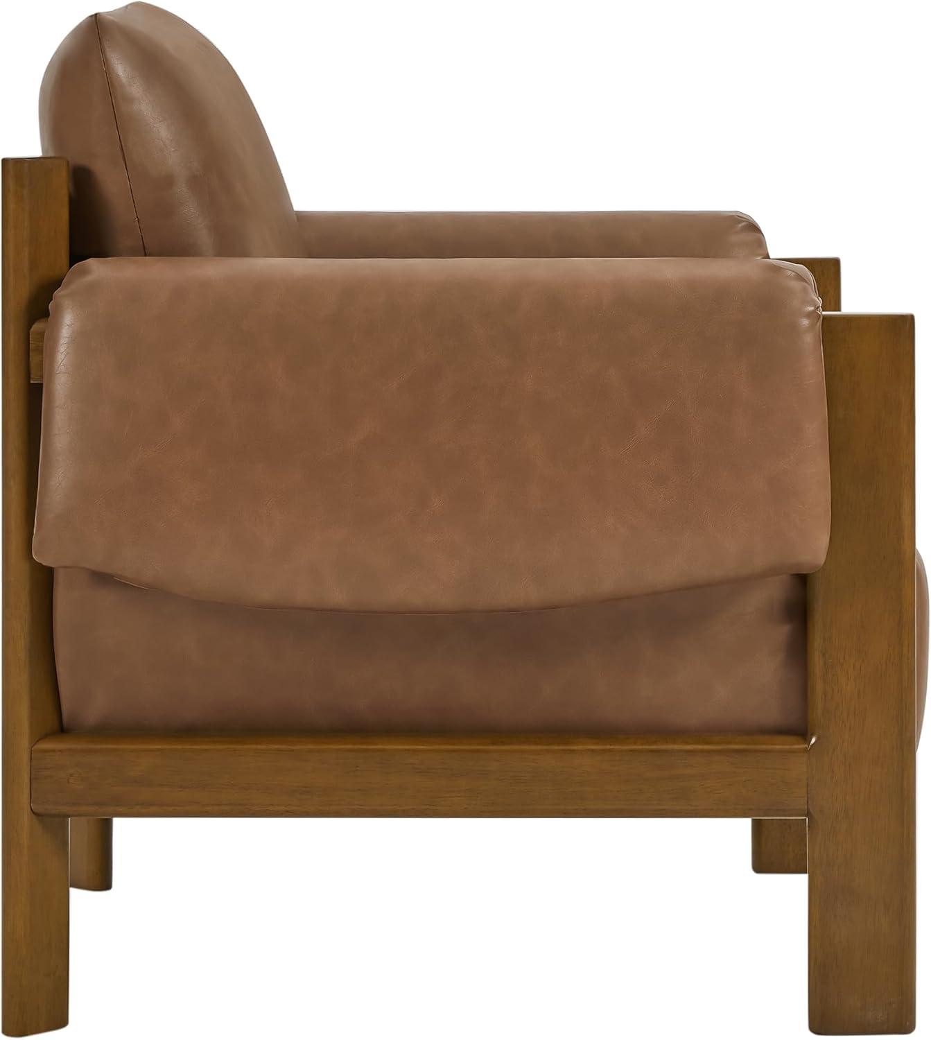 image:imageCHITA Accent Chair Mid Century Modern Upholstery Armchair for Living Room Solid Wood Frame Faux Leather in Saddle BrownSaddle Brown