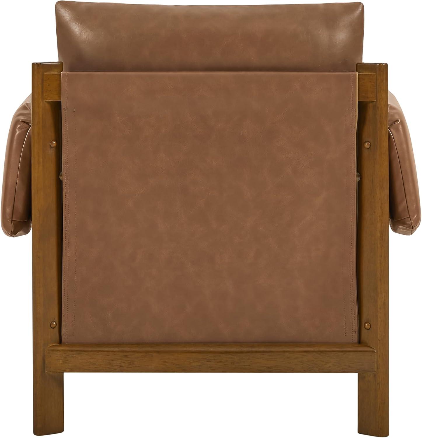 image:imageCHITA Accent Chair Mid Century Modern Upholstery Armchair for Living Room Solid Wood Frame Faux Leather in Saddle BrownSaddle Brown
