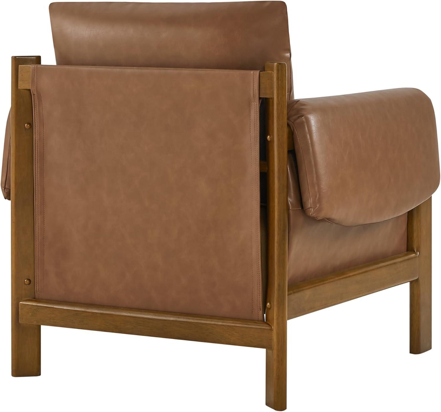 image:imageCHITA Accent Chair Mid Century Modern Upholstery Armchair for Living Room Solid Wood Frame Faux Leather in Saddle BrownSaddle Brown