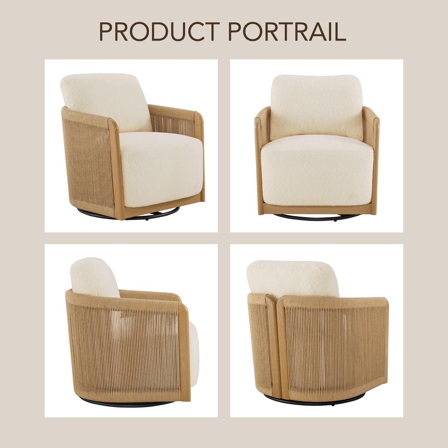 image:imageCHITA Braid Swivel Accent Chairs Modern Comfy Armchair with TransferPrinted WoodLike Finish Metal Frame for Living Room and Bedroom Boho Reading Chair StoneCream