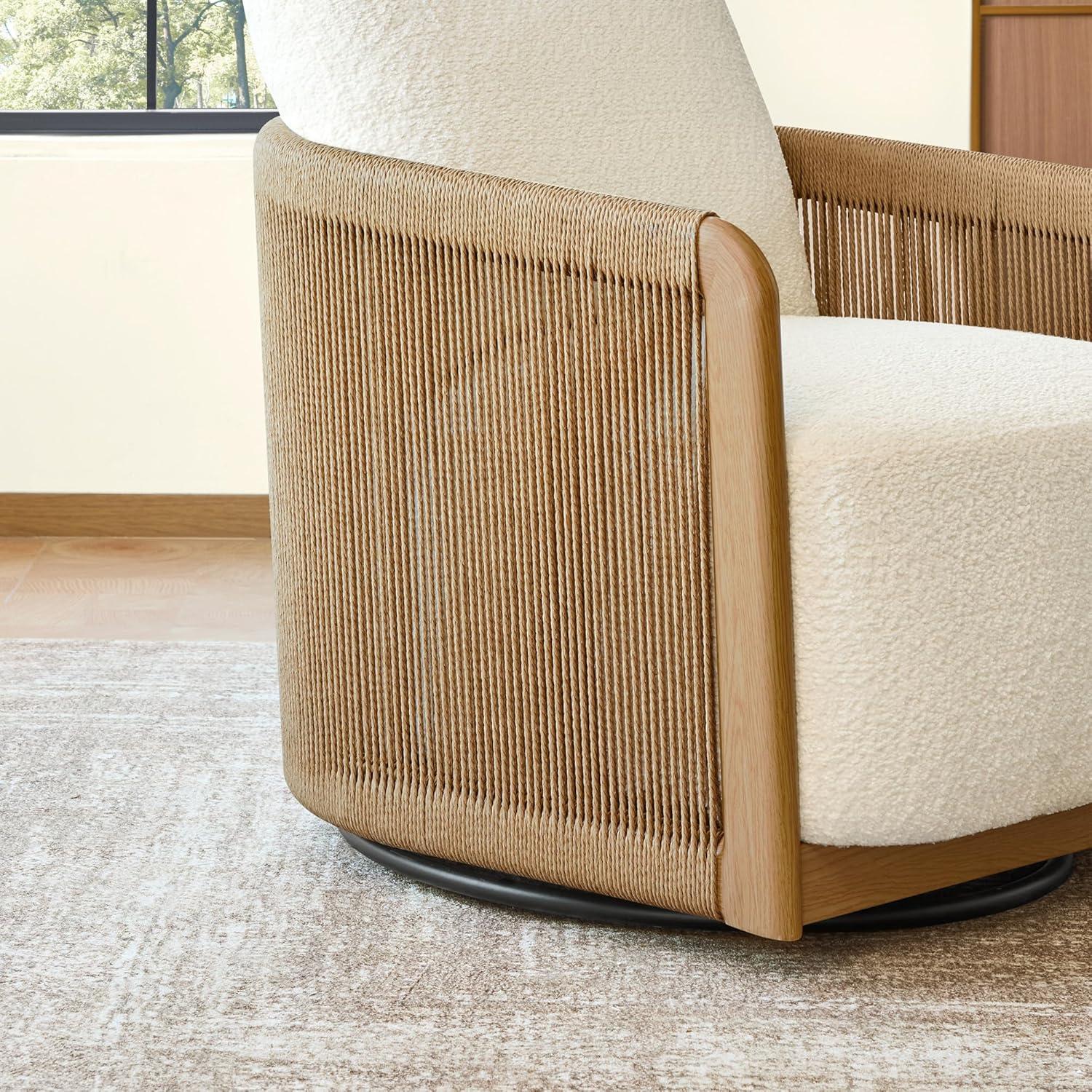 image:imageCHITA Braid Swivel Accent Chairs Modern Comfy Armchair with TransferPrinted WoodLike Finish Metal Frame for Living Room and Bedroom Boho Reading Chair StoneCream