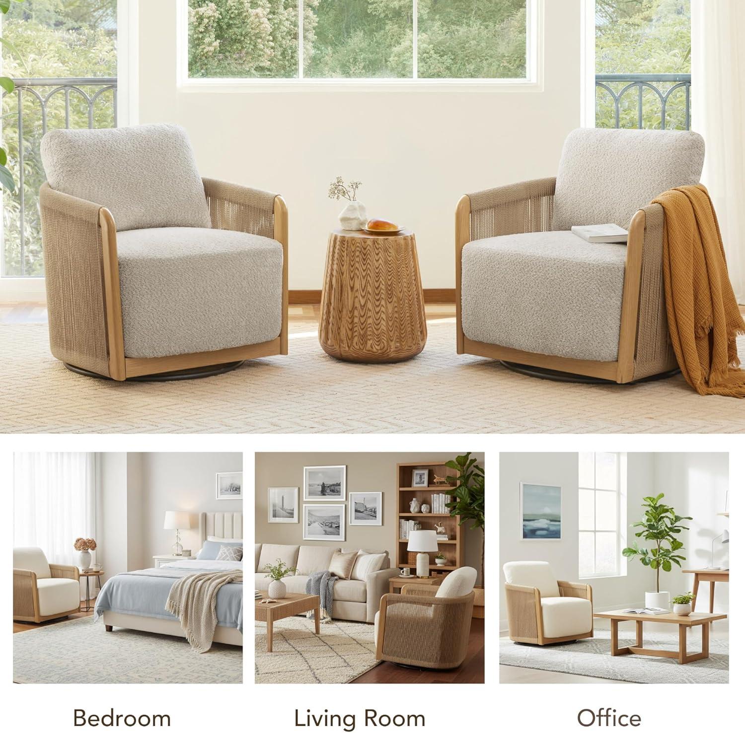 image:imageCHITA Braid Swivel Accent Chairs Modern Comfy Armchair with TransferPrinted WoodLike Finish Metal Frame for Living Room and Bedroom Boho Reading Chair StoneStone