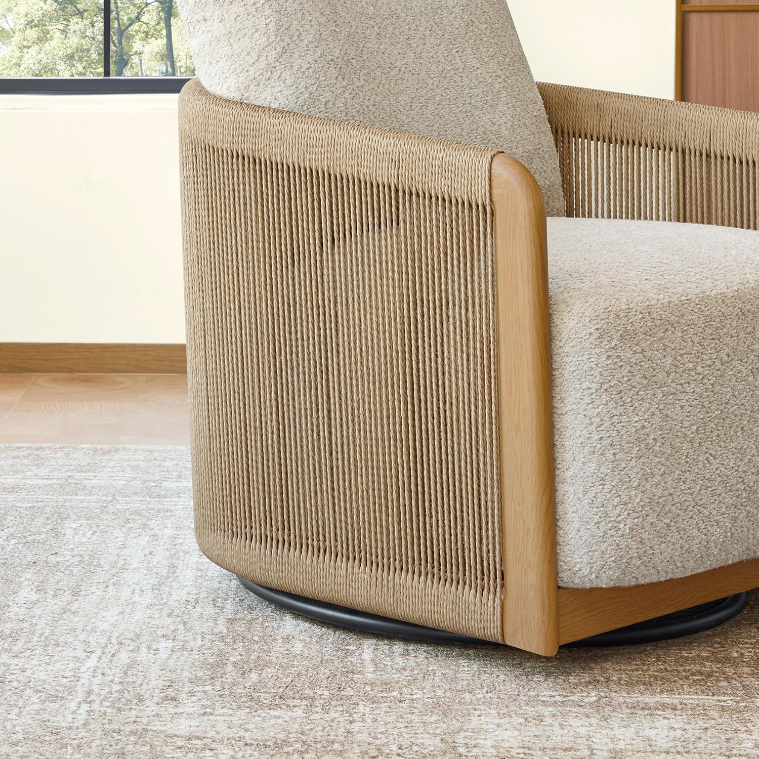 image:imageCHITA Braid Swivel Accent Chairs Modern Comfy Armchair with TransferPrinted WoodLike Finish Metal Frame for Living Room and Bedroom Boho Reading Chair StoneStone