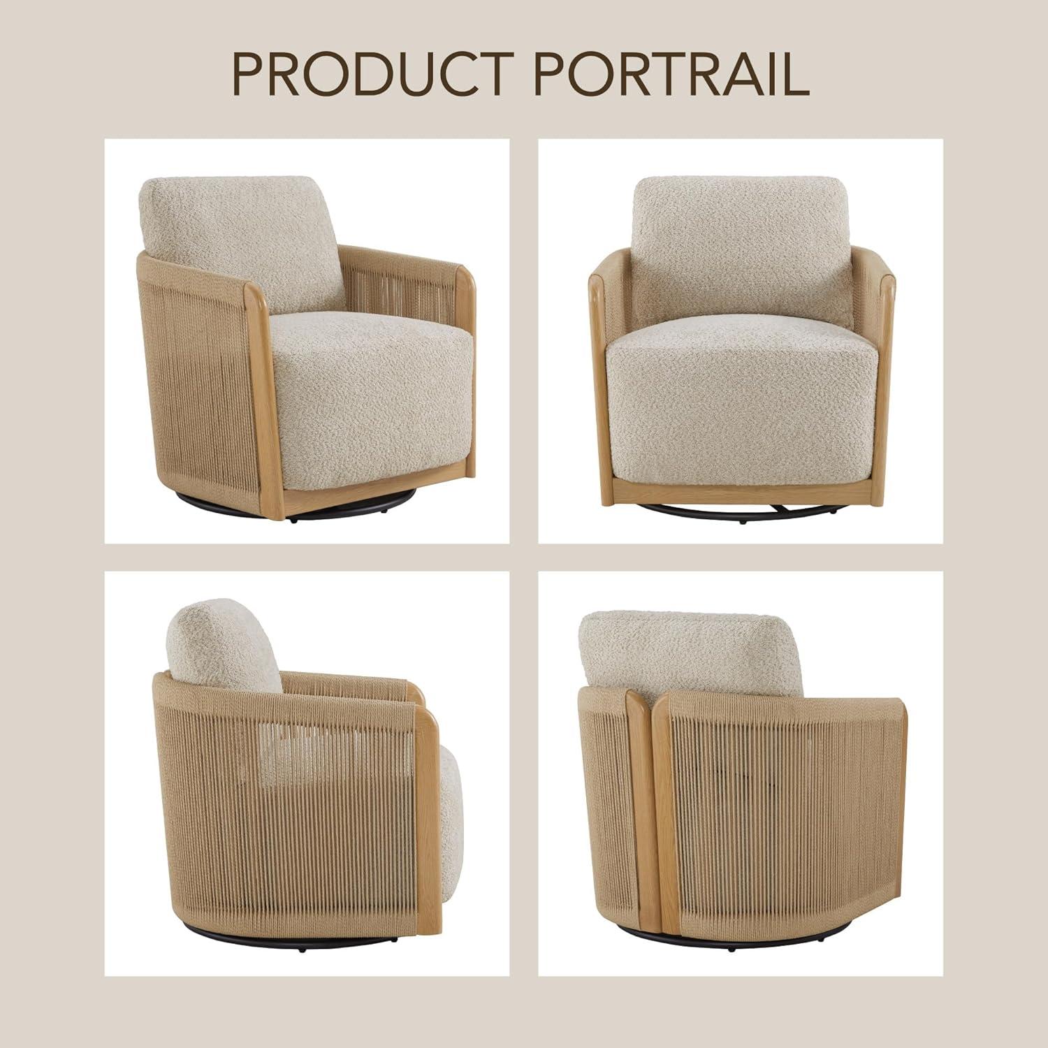 image:imageCHITA Braid Swivel Accent Chairs Modern Comfy Armchair with TransferPrinted WoodLike Finish Metal Frame for Living Room and Bedroom Boho Reading Chair StoneStone