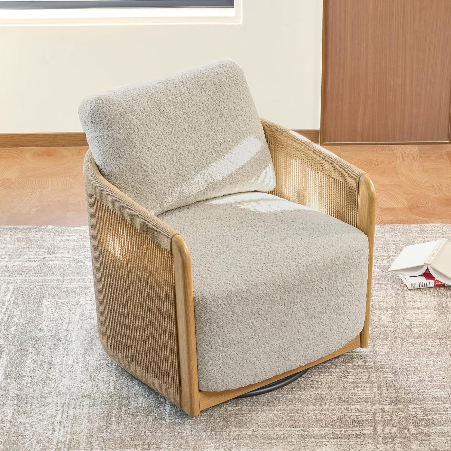 image:imageCHITA Braid Swivel Accent Chairs Modern Comfy Armchair with TransferPrinted WoodLike Finish Metal Frame for Living Room and Bedroom Boho Reading Chair StoneStone