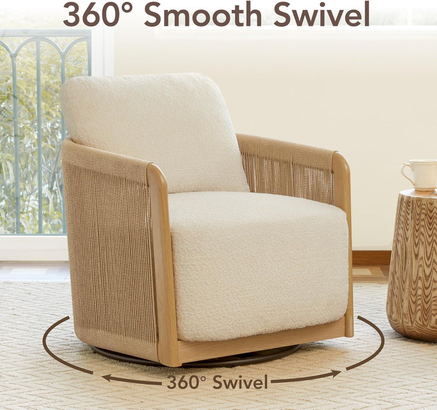 image:imageCHITA Braid Swivel Accent Chairs Modern Comfy Armchair with TransferPrinted WoodLike Finish Metal Frame for Living Room and Bedroom Boho Reading Chair StoneCream