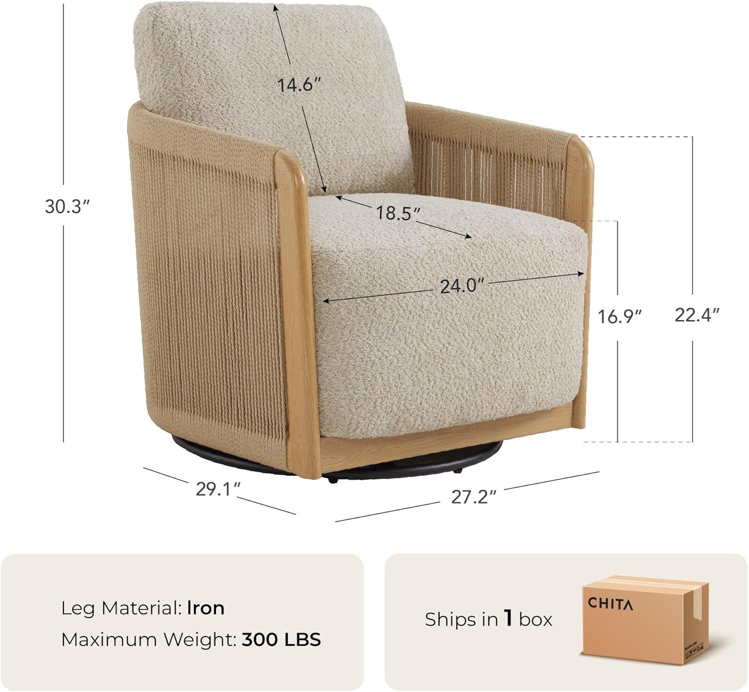 image:imageCHITA Braid Swivel Accent Chairs Modern Comfy Armchair with TransferPrinted WoodLike Finish Metal Frame for Living Room and Bedroom Boho Reading Chair StoneStone
