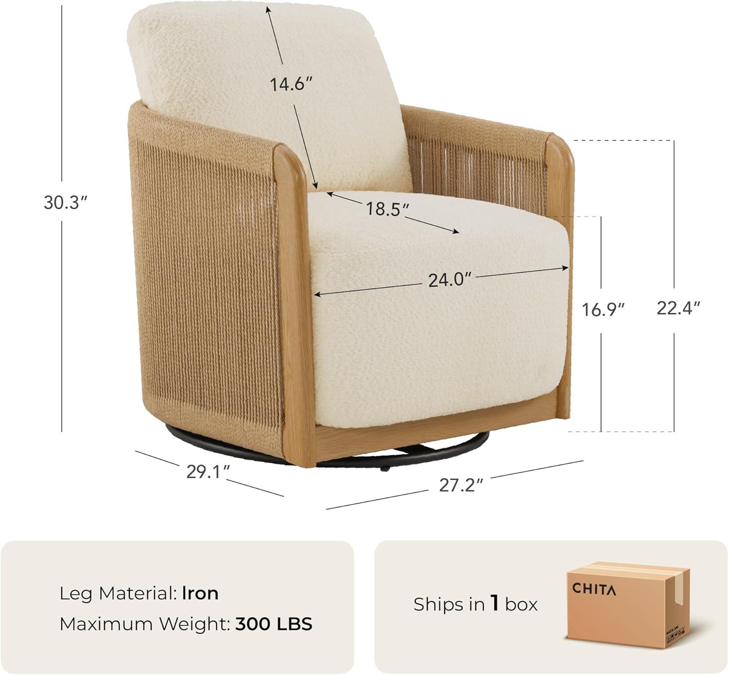 image:imageCHITA Braid Swivel Accent Chairs Modern Comfy Armchair with TransferPrinted WoodLike Finish Metal Frame for Living Room and Bedroom Boho Reading Chair StoneCream