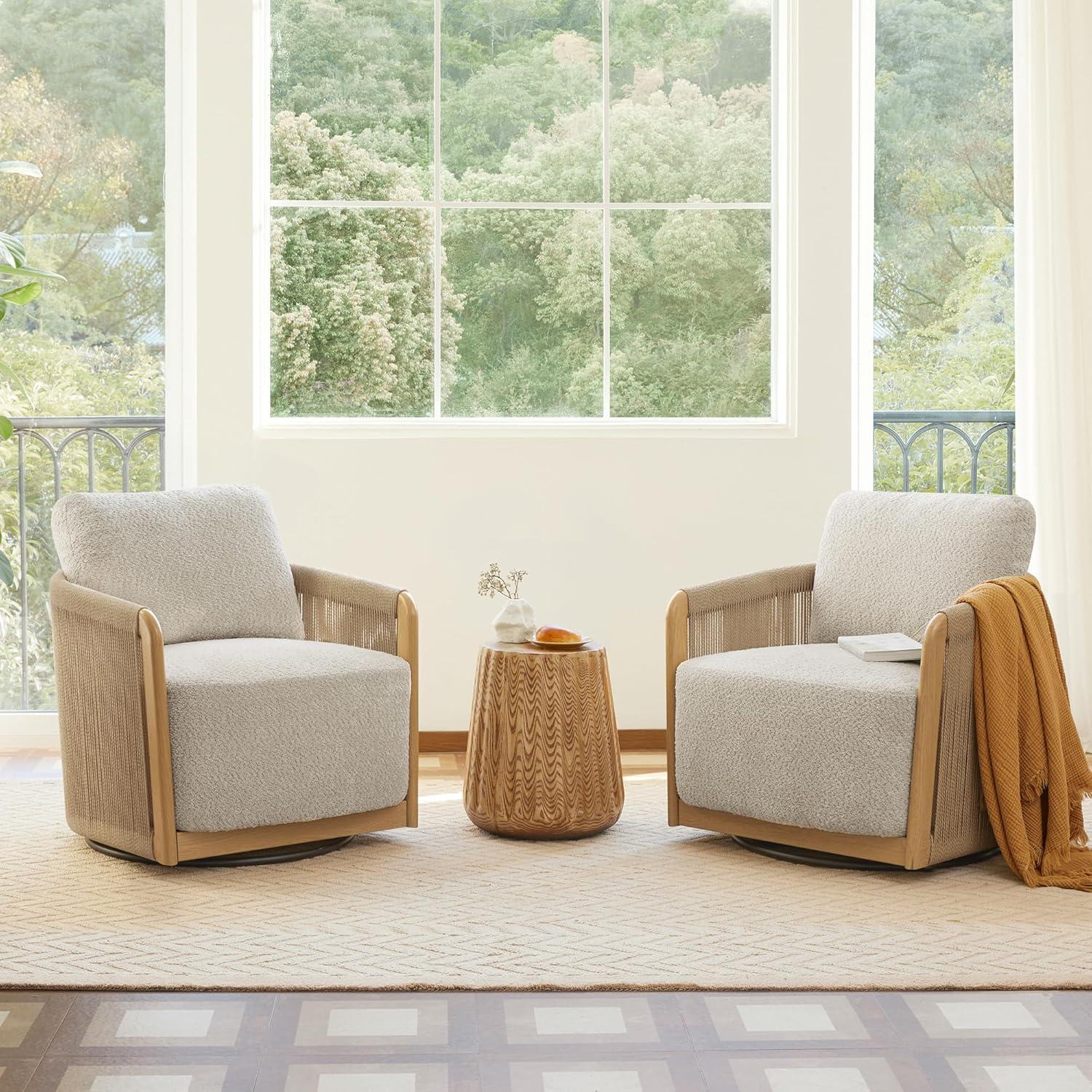 image:imageCHITA Braid Swivel Accent Chairs Modern Comfy Armchair with TransferPrinted WoodLike Finish Metal Frame for Living Room and Bedroom Boho Reading Chair StoneStone