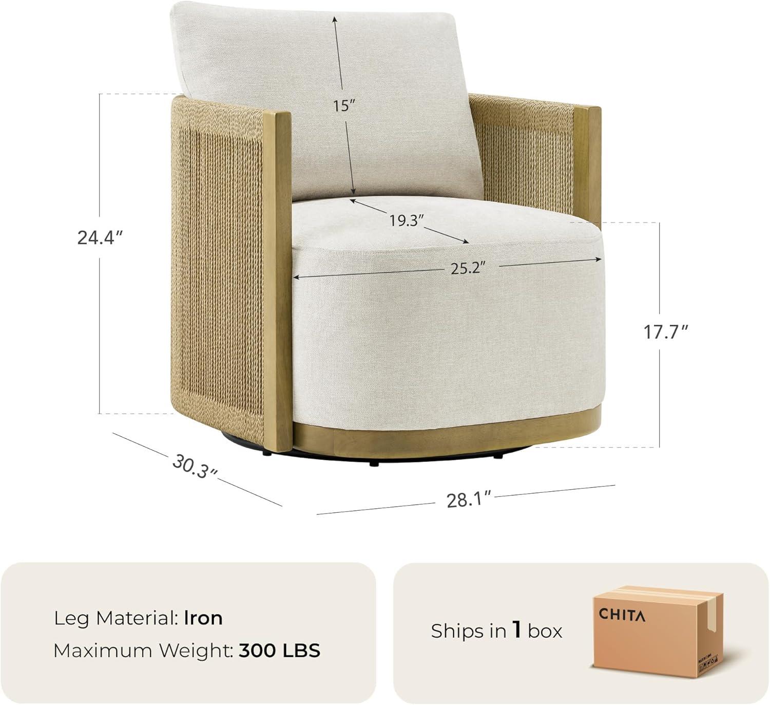 image:imageCHITA Braid Swivel Accent Chairs Modern Comfy FSC Certified Armchair with Paper Cord amp Wood Frame for Living Room and Bedroom Fully Assembled LinenLinen