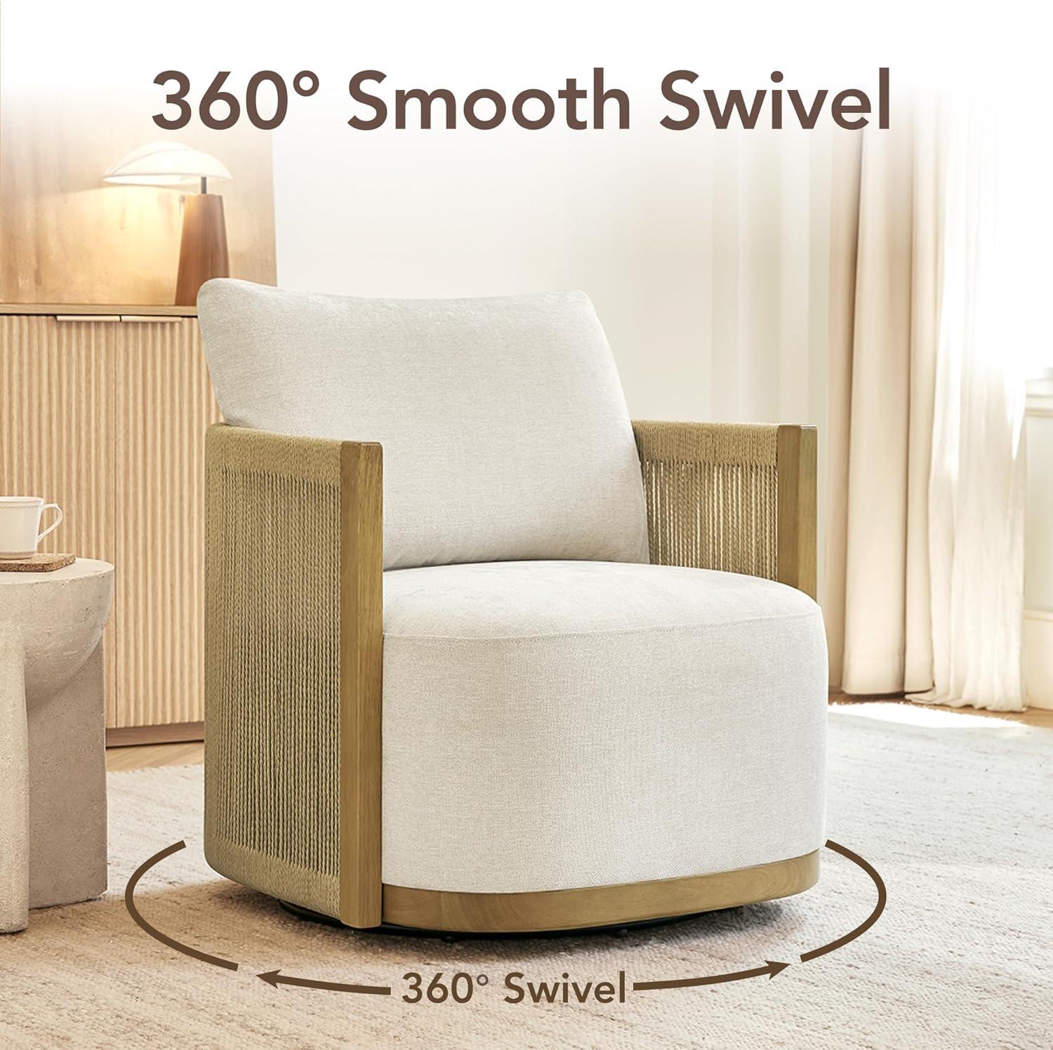 image:imageCHITA Braid Swivel Accent Chairs Modern Comfy FSC Certified Armchair with Paper Cord amp Wood Frame for Living Room and Bedroom Fully Assembled LinenLinen