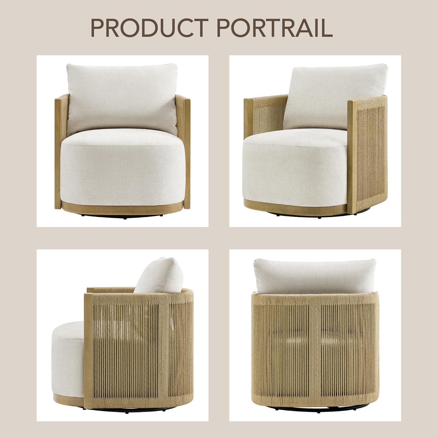 image:imageCHITA Braid Swivel Accent Chairs Modern Comfy FSC Certified Armchair with Paper Cord amp Wood Frame for Living Room and Bedroom Fully Assembled LinenLinen