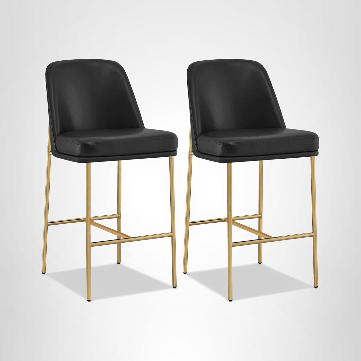 image:imageCHITA Counter Height Bar Stools Set of 2 FSC Certified Metal Barstools for Kitchen Island 27 H Seat Height Fabric Light Grey MultiColoredBlack