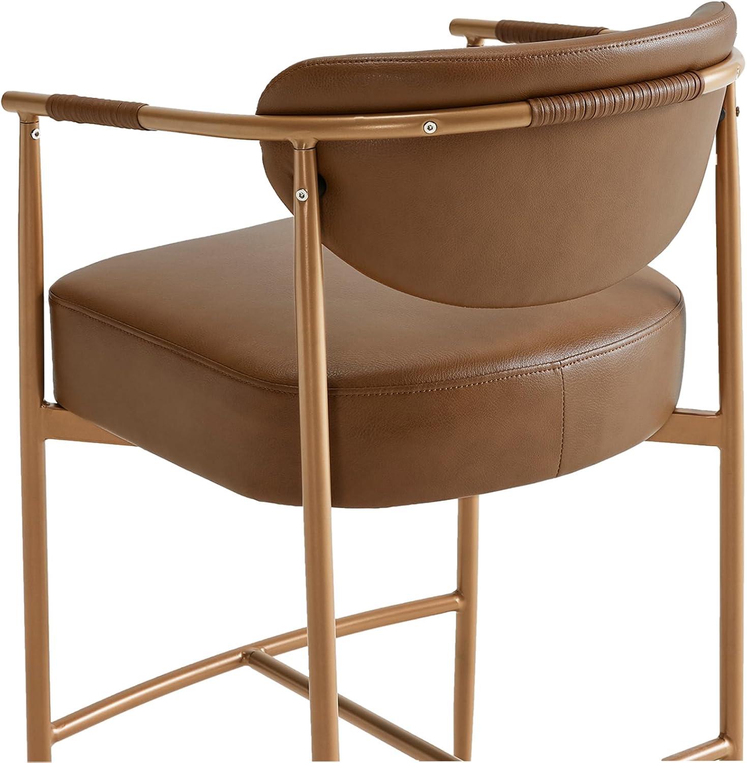 image:imageCHITA Counter Height Bar Stools Set of 2 Modern Upholstered Barstool with Arms and Metal Legs Counter Stools for Kitchen Island Home Bar 27 Seat Height Faux Leather in Saddle BrownFaux Leather in Saddle Brown