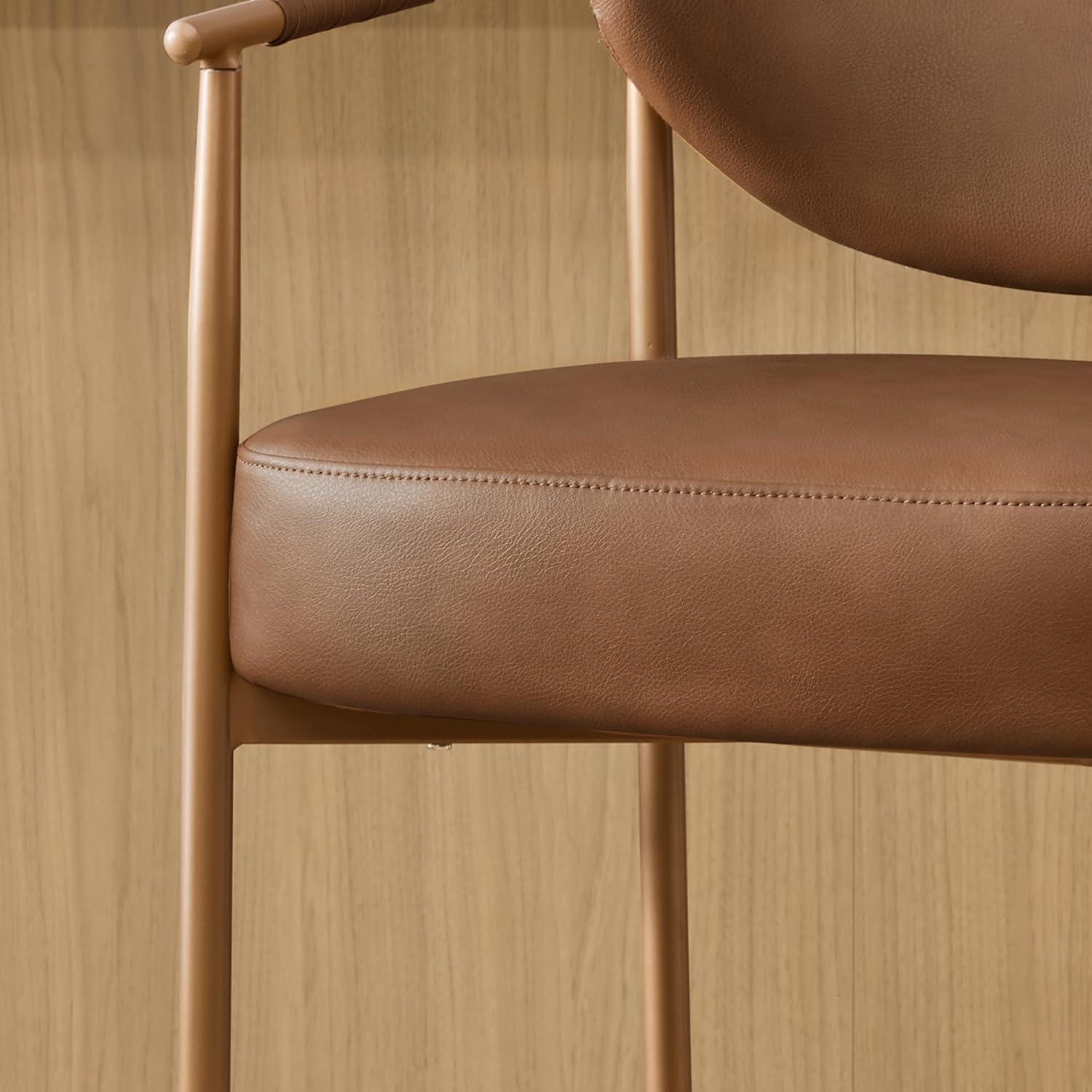 image:imageCHITA Counter Height Bar Stools Set of 2 Modern Upholstered Barstool with Arms and Metal Legs Counter Stools for Kitchen Island Home Bar 27 Seat Height Faux Leather in Saddle BrownFaux Leather in Saddle Brown