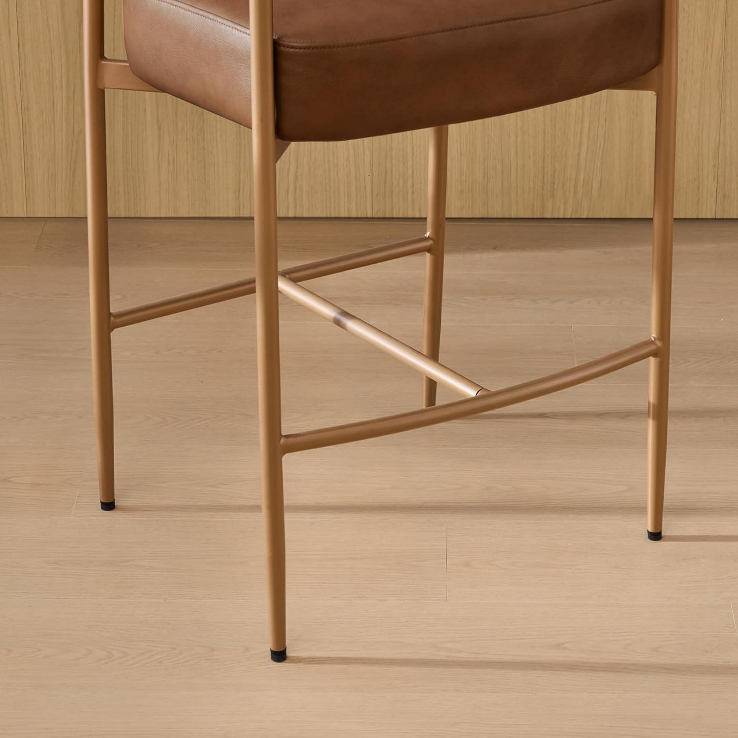 image:imageCHITA Counter Height Bar Stools Set of 2 Modern Upholstered Barstool with Arms and Metal Legs Counter Stools for Kitchen Island Home Bar 27 Seat Height Faux Leather in Saddle BrownFaux Leather in Saddle Brown