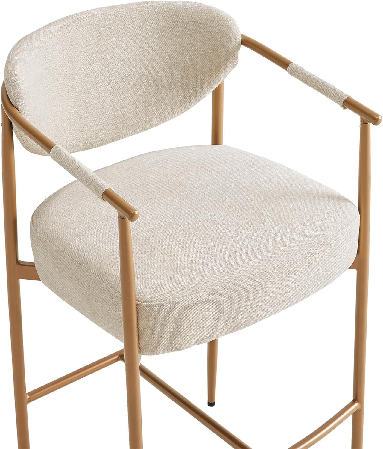 image:imageCHITA Counter Height Bar Stools Set of 2 Modern Upholstered Barstool with Arms and Metal Legs Counter Stools for Kitchen Island Home Bar 27 Seat Height Faux Leather in Saddle BrownFabricr in Linen