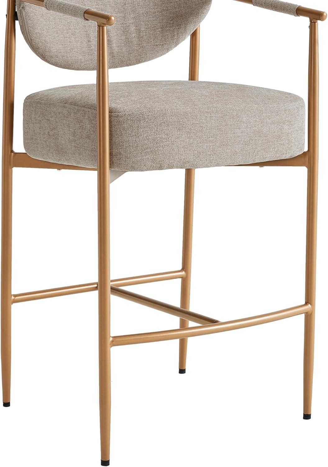 image:imageCHITA Counter Height Bar Stools Set of 2 Modern Upholstered Barstool with Arms and Metal Legs Counter Stools for Kitchen Island Home Bar 27 Seat Height Faux Leather in Saddle BrownFabric in Khaki