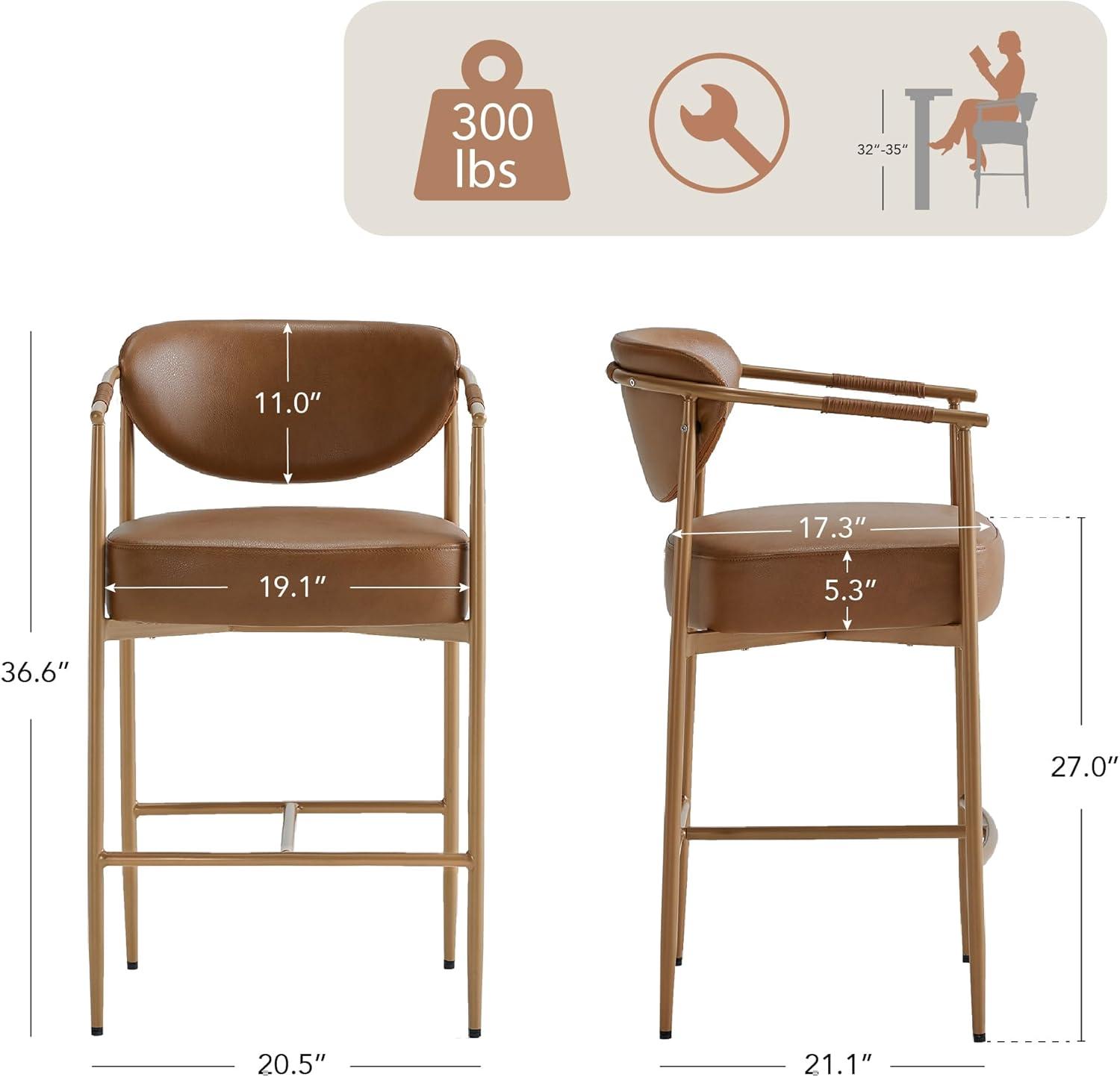 image:imageCHITA Counter Height Bar Stools Set of 2 Modern Upholstered Barstool with Arms and Metal Legs Counter Stools for Kitchen Island Home Bar 27 Seat Height Faux Leather in Saddle BrownFaux Leather in Saddle Brown