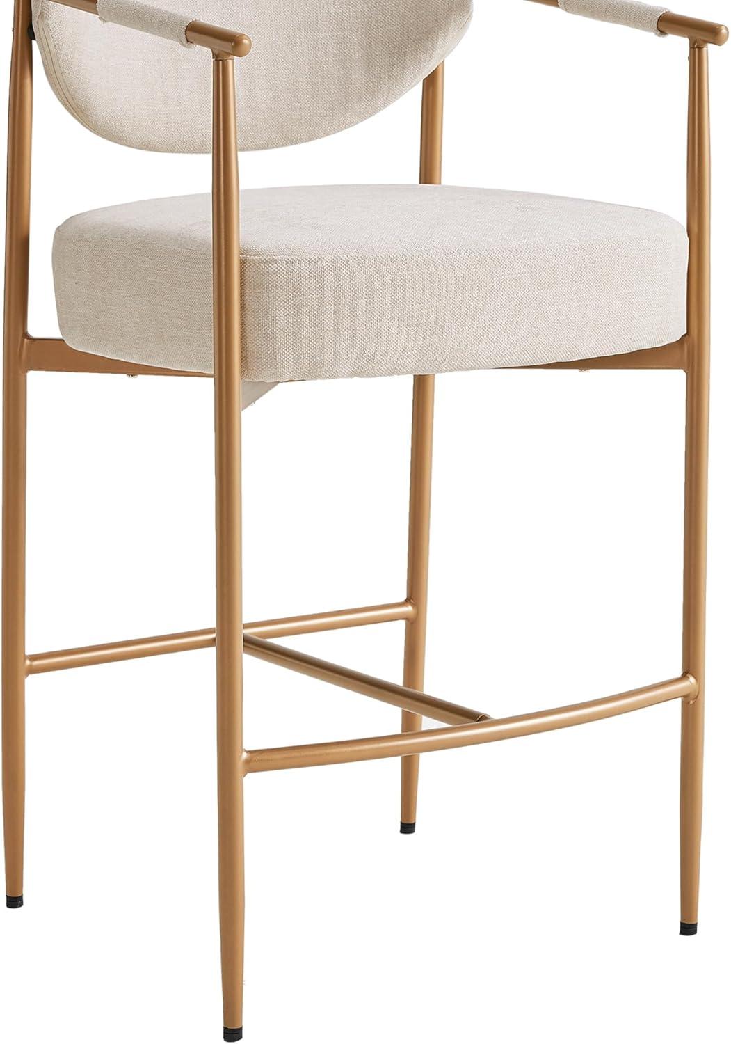 image:imageCHITA Counter Height Bar Stools Set of 2 Modern Upholstered Barstool with Arms and Metal Legs Counter Stools for Kitchen Island Home Bar 27 Seat Height Faux Leather in Saddle BrownFabricr in Linen
