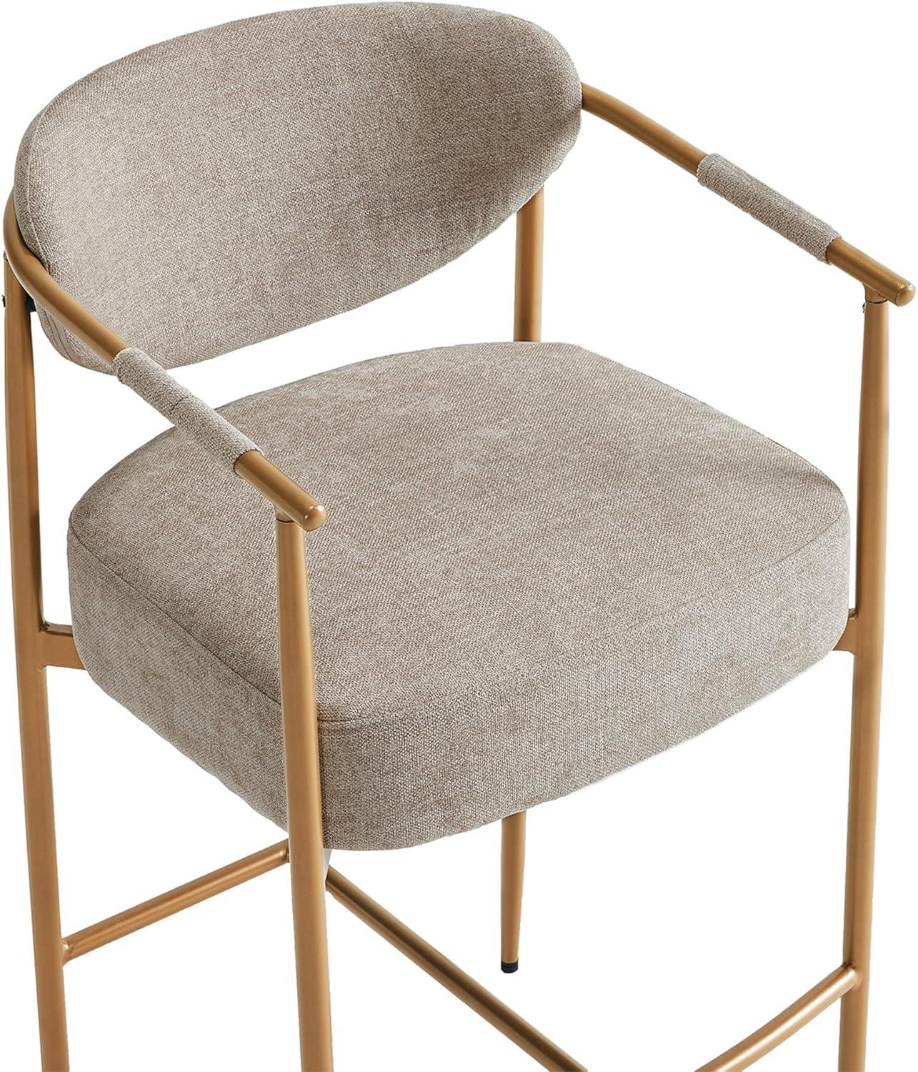 image:imageCHITA Counter Height Bar Stools Set of 2 Modern Upholstered Barstool with Arms and Metal Legs Counter Stools for Kitchen Island Home Bar 27 Seat Height Faux Leather in Saddle BrownFabric in Khaki