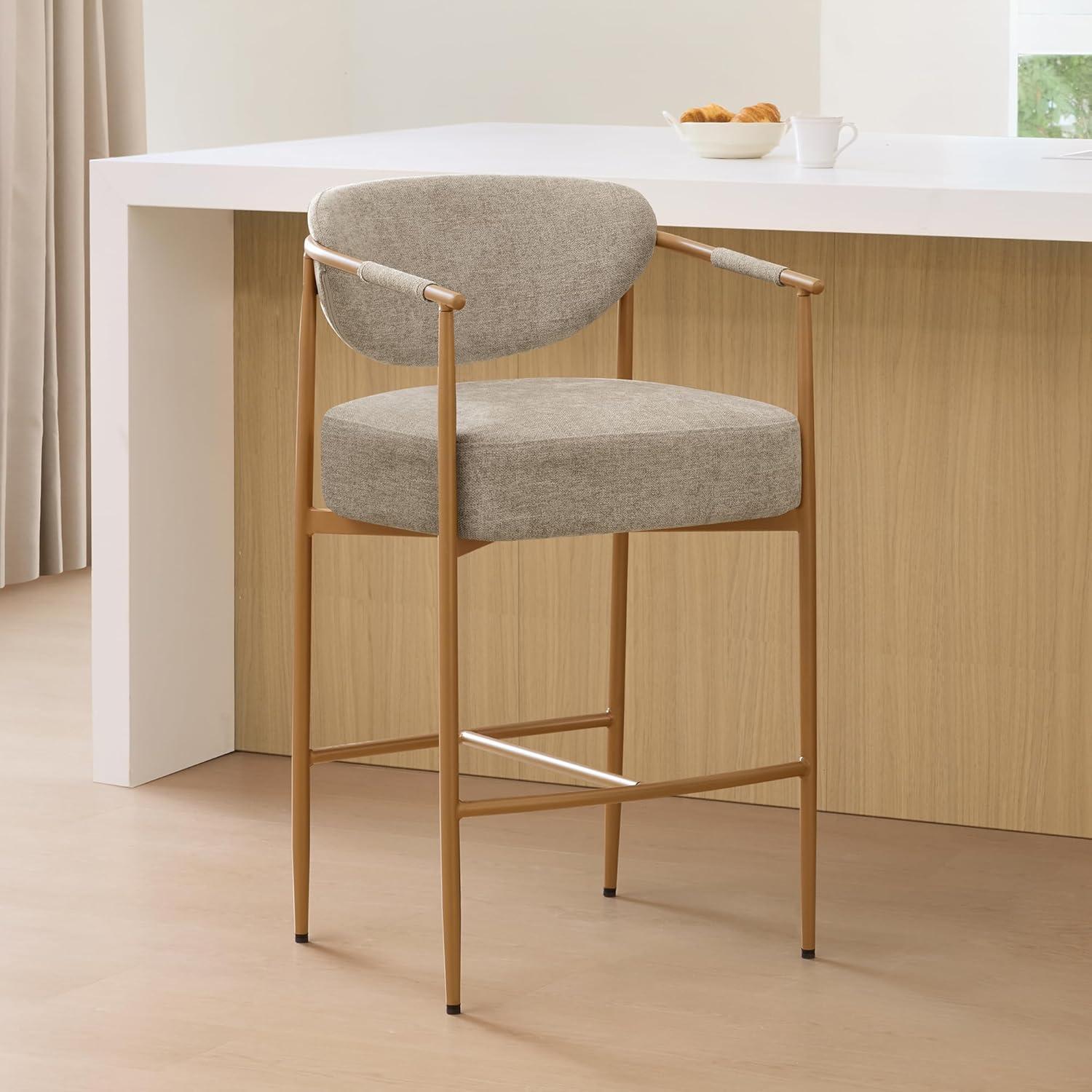 image:imageCHITA Counter Height Bar Stools Set of 2 Modern Upholstered Barstool with Arms and Metal Legs Counter Stools for Kitchen Island Home Bar 27 Seat Height Faux Leather in Saddle BrownFabric in Khaki