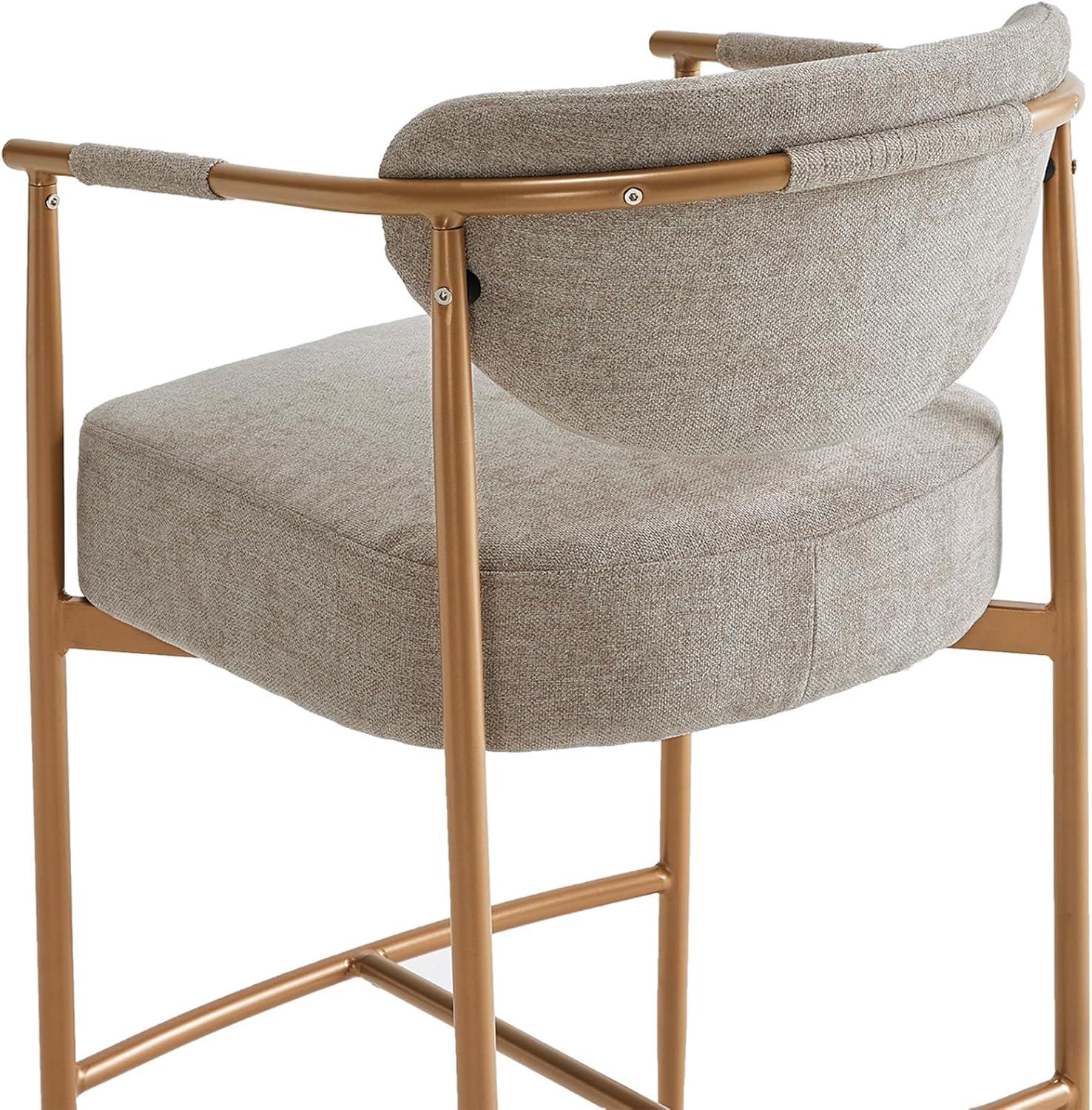 image:imageCHITA Counter Height Bar Stools Set of 2 Modern Upholstered Barstool with Arms and Metal Legs Counter Stools for Kitchen Island Home Bar 27 Seat Height Faux Leather in Saddle BrownFabric in Khaki