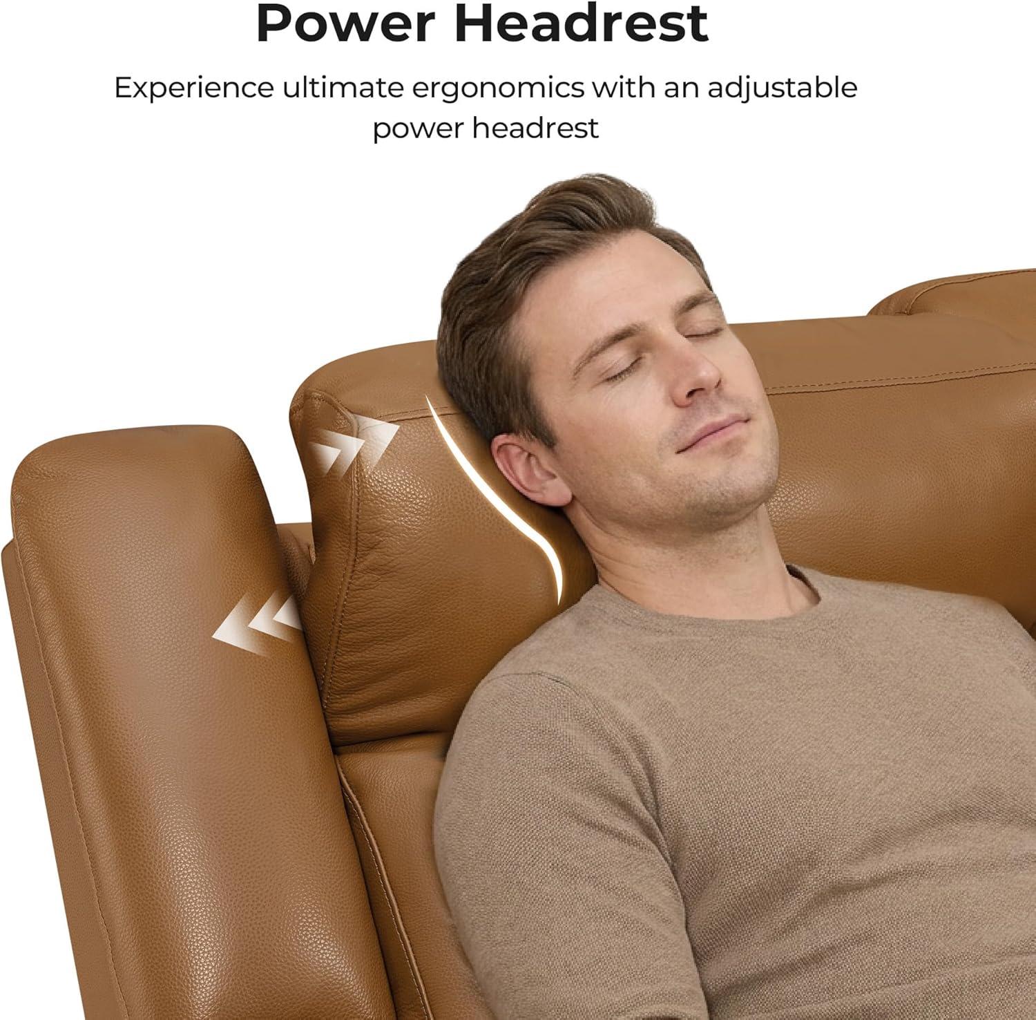image:imageCHITA Genuine Leather Power Recliner Sofa Wall Hugger Reclining Loveseat with Console Power Headrest Charging Ports Reclining Sectional Couch for Living Room RV Dark BrownSaddle