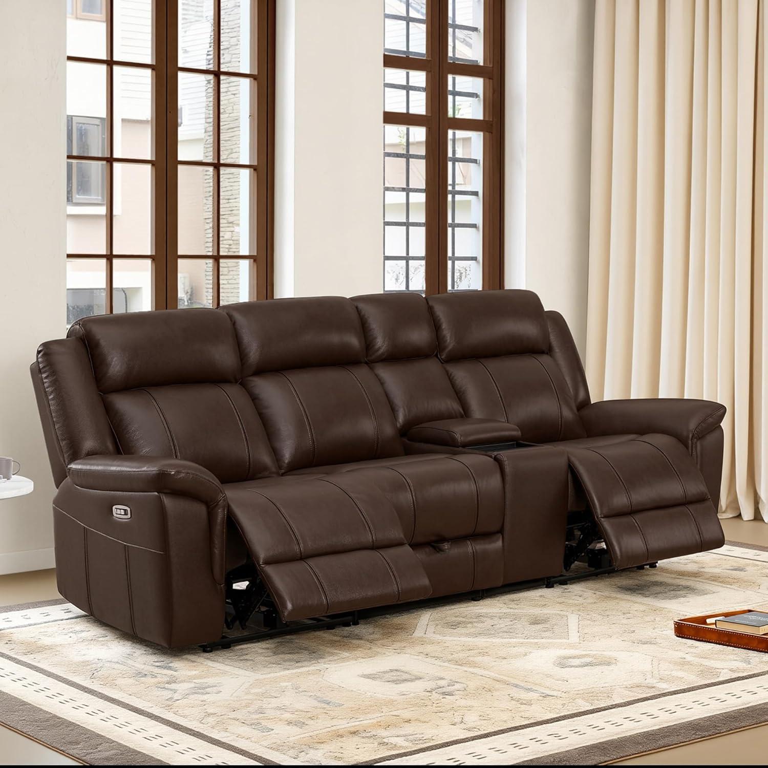 image:imageCHITA Genuine Leather Power Recliner Sofa Wall Hugger Reclining Loveseat with Console Power Headrest Charging Ports Reclining Sectional Couch for Living Room RV Dark BrownDark Brown