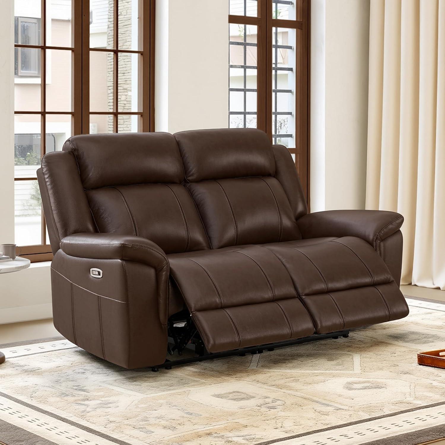 image:imageCHITA Genuine Leather Power Recliner Sofa Wall Hugger Reclining Loveseat with Console Power Headrest Charging Ports Reclining Sectional Couch for Living Room RV Dark BrownDark Brown