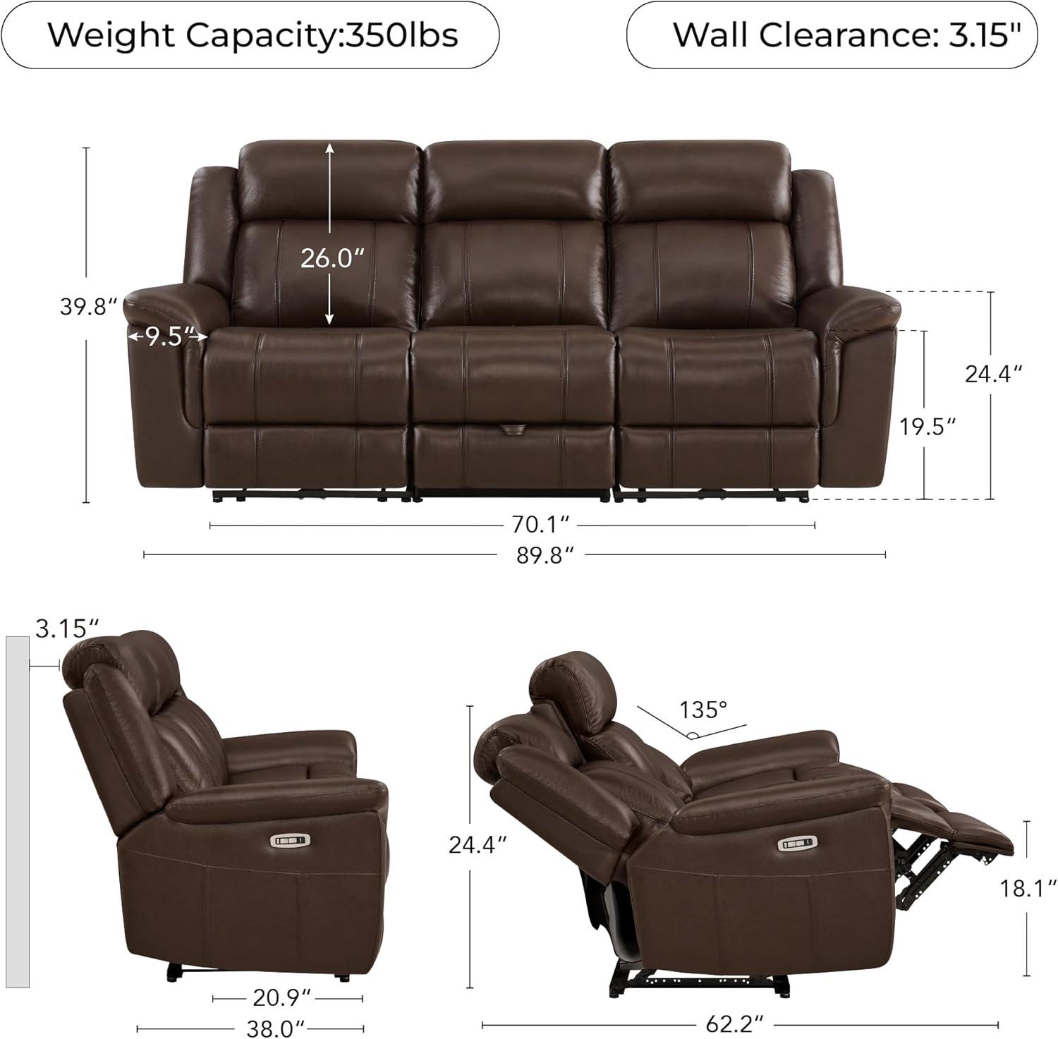 image:imageCHITA Genuine Leather Power Recliner Sofa Wall Hugger Reclining Loveseat with Console Power Headrest Charging Ports Reclining Sectional Couch for Living Room RV Dark BrownDark Brown