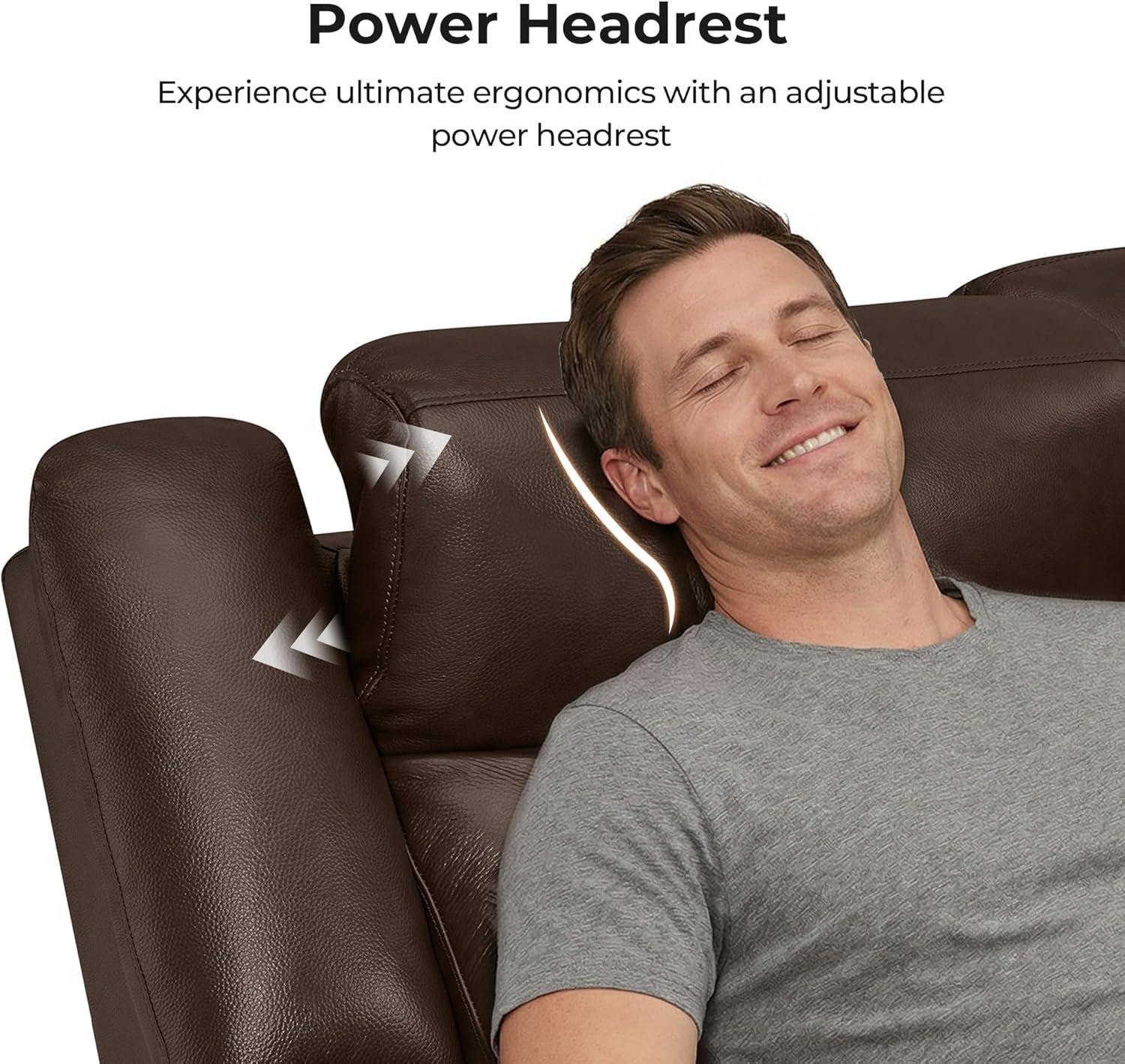 image:imageCHITA Genuine Leather Power Recliner Sofa Wall Hugger Reclining Loveseat with Console Power Headrest Charging Ports Reclining Sectional Couch for Living Room RV Dark BrownDark Brown