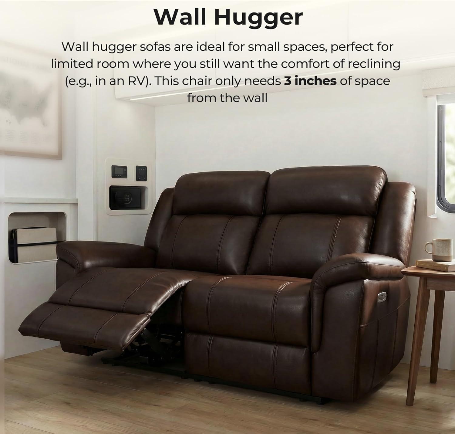 image:imageCHITA Genuine Leather Power Recliner Sofa Wall Hugger Reclining Loveseat with Console Power Headrest Charging Ports Reclining Sectional Couch for Living Room RV Dark BrownDark Brown