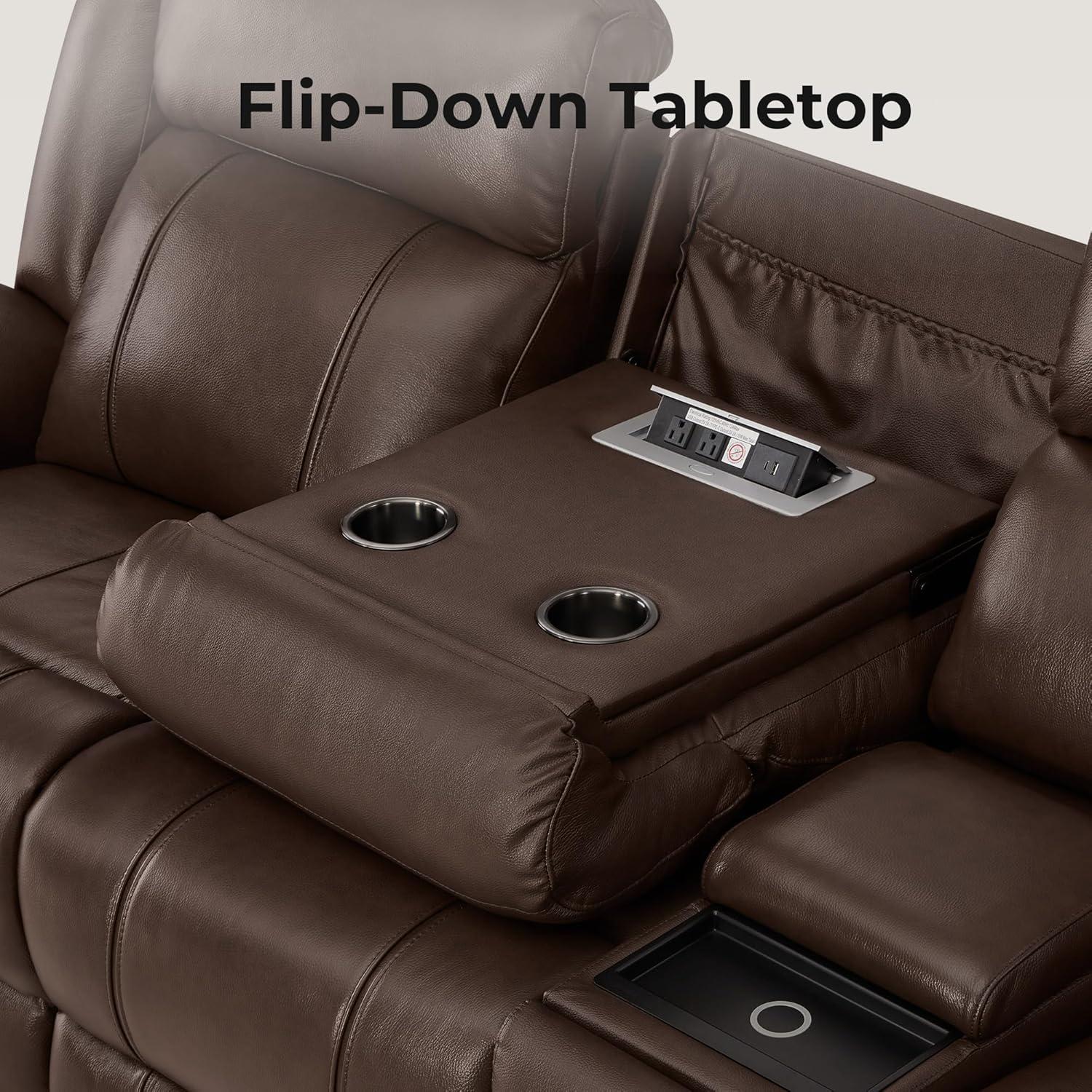 image:imageCHITA Genuine Leather Power Recliner Sofa Wall Hugger Reclining Loveseat with Console Power Headrest Charging Ports Reclining Sectional Couch for Living Room RV Dark BrownDark Brown