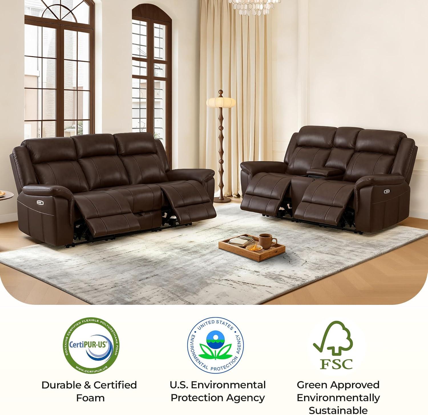 image:imageCHITA Genuine Leather Power Recliner Sofa Wall Hugger Reclining Loveseat with Console Power Headrest Charging Ports Reclining Sectional Couch for Living Room RV Dark BrownDark Brown
