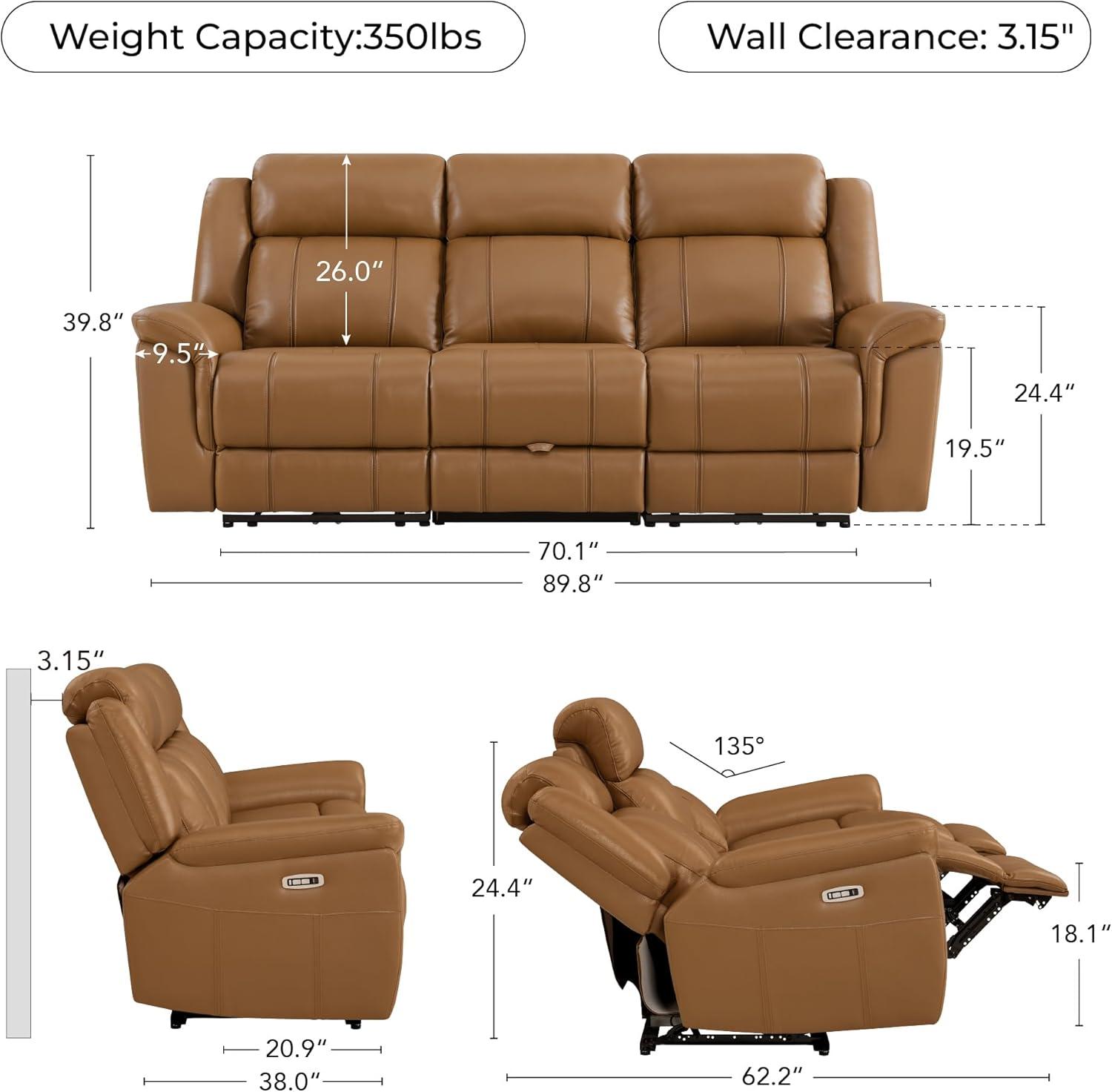 image:imageCHITA Genuine Leather Power Recliner Sofa Wall Hugger Reclining Loveseat with Console Power Headrest Charging Ports Reclining Sectional Couch for Living Room RV Dark BrownSaddle