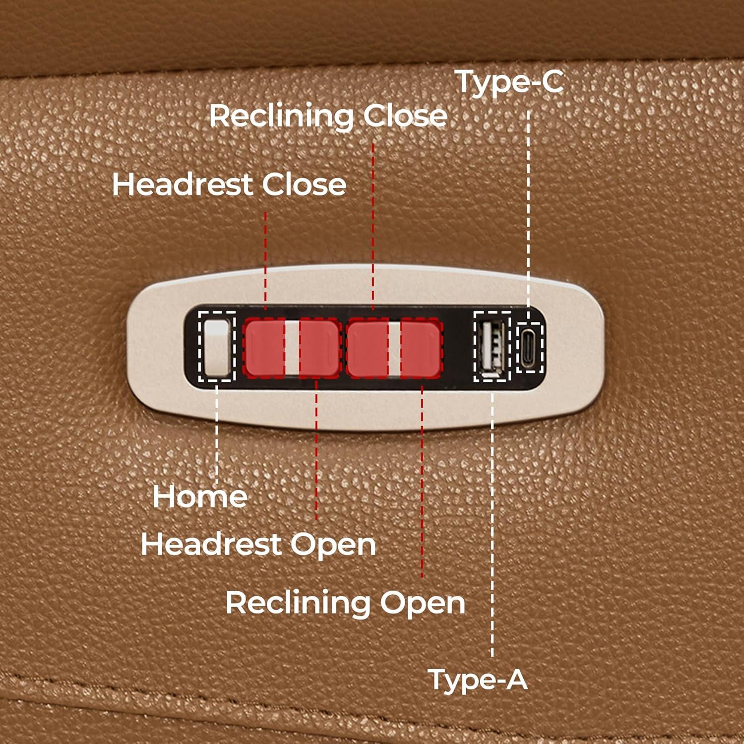 image:imageCHITA Genuine Leather Power Recliner Sofa Wall Hugger Reclining Loveseat with Console Power Headrest Charging Ports Reclining Sectional Couch for Living Room RV Dark BrownSaddle